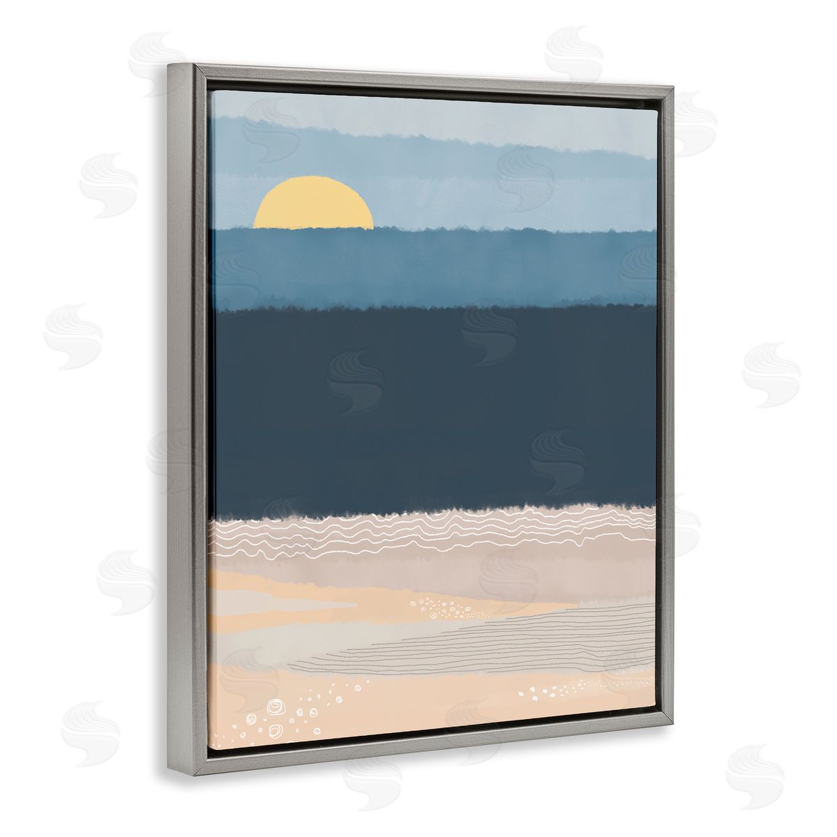 Darlene Seale Abstract Ocean Shore Shining Sun Over Coast Gray Floating Frame Canvas Wall Art Print