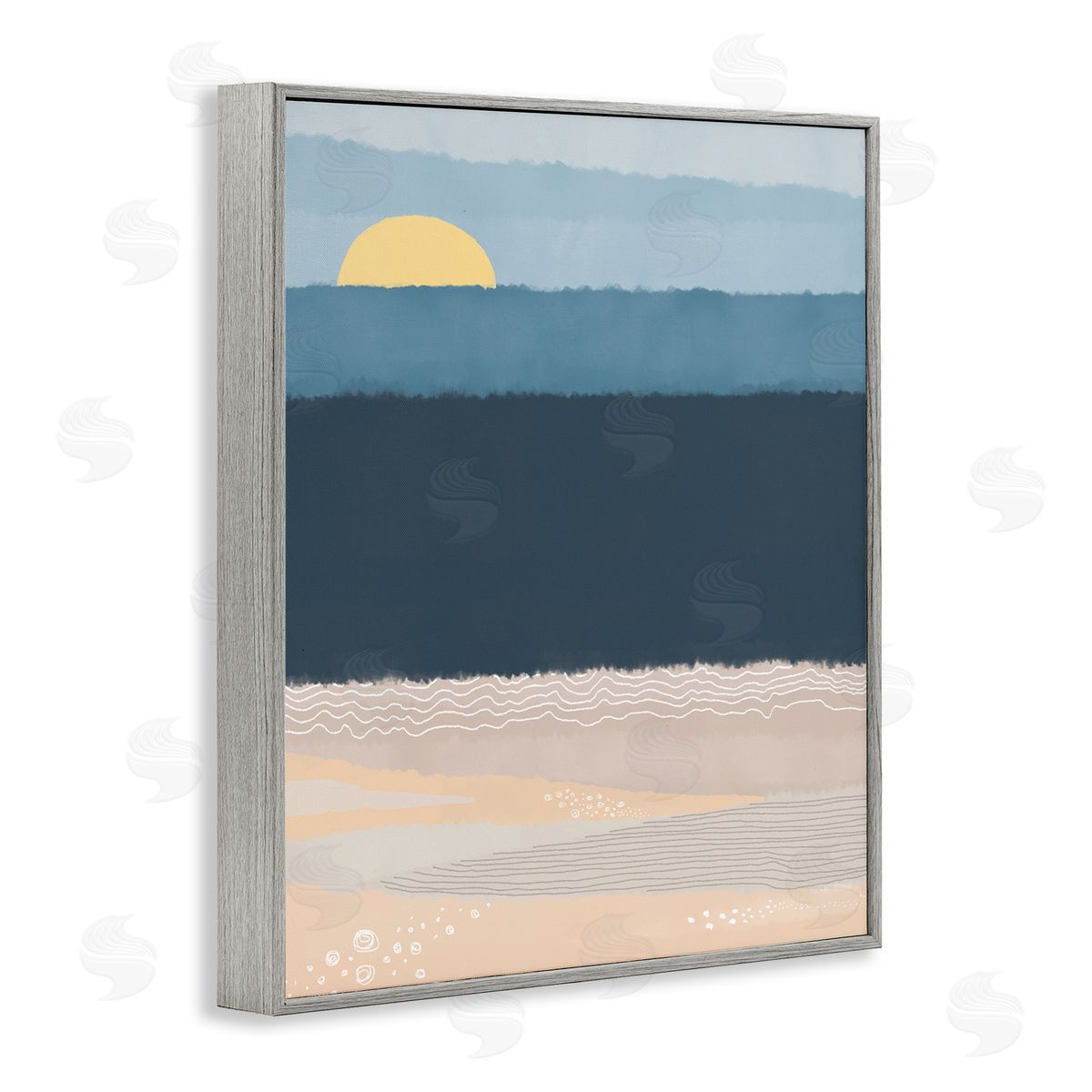Darlene Seale Abstract Ocean Shore Shining Sun Over Coast Gray Framed Giclee Wall Art Print