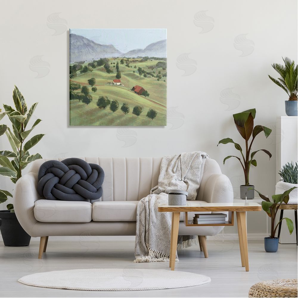 Ziwei Li Scenic Countryside Sloped Hills Distant Rural Cottages Canvas Wall Art in Room