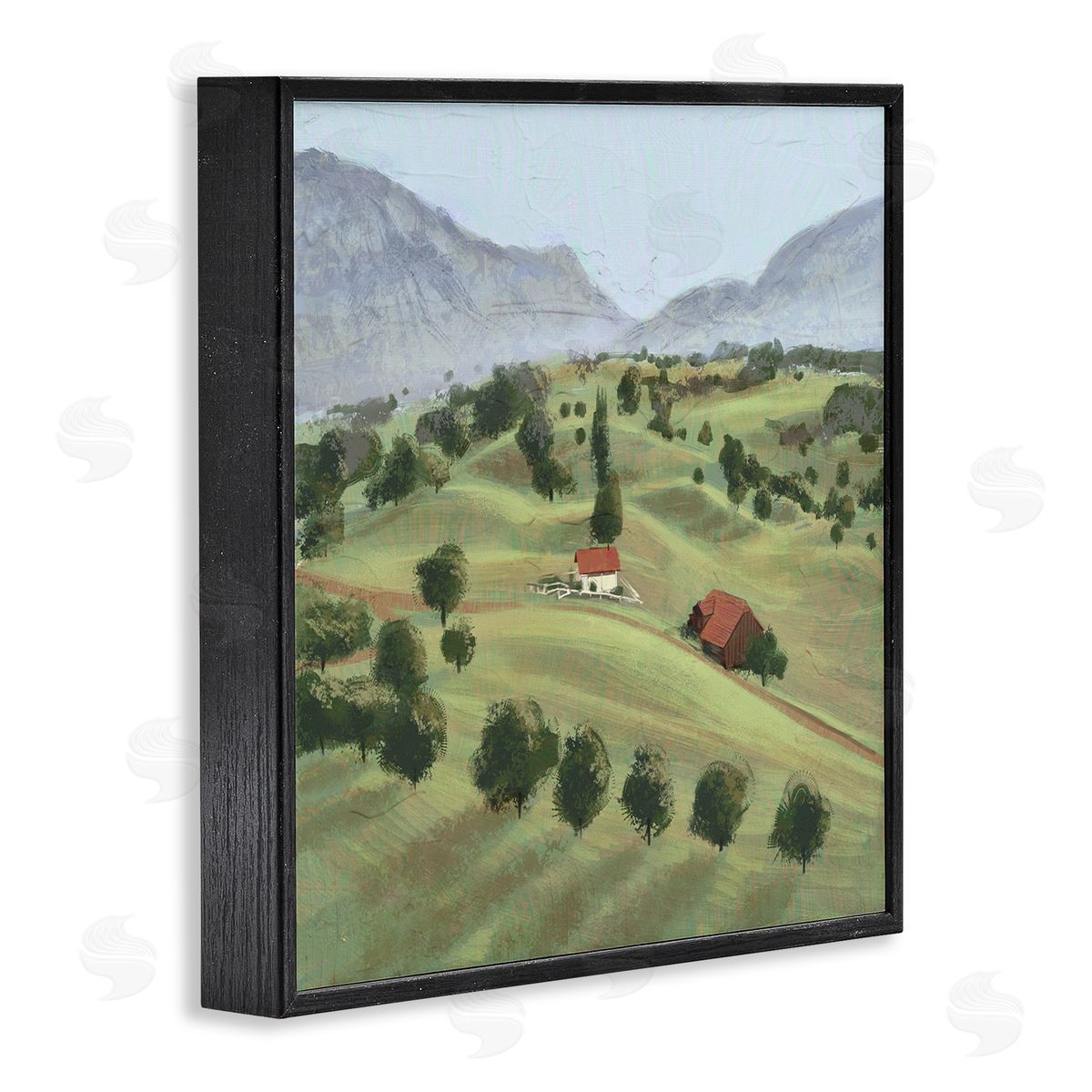 Ziwei Li Scenic Countryside Sloped Hills Distant Rural Cottages Black Framed Glicee Wall Art Print