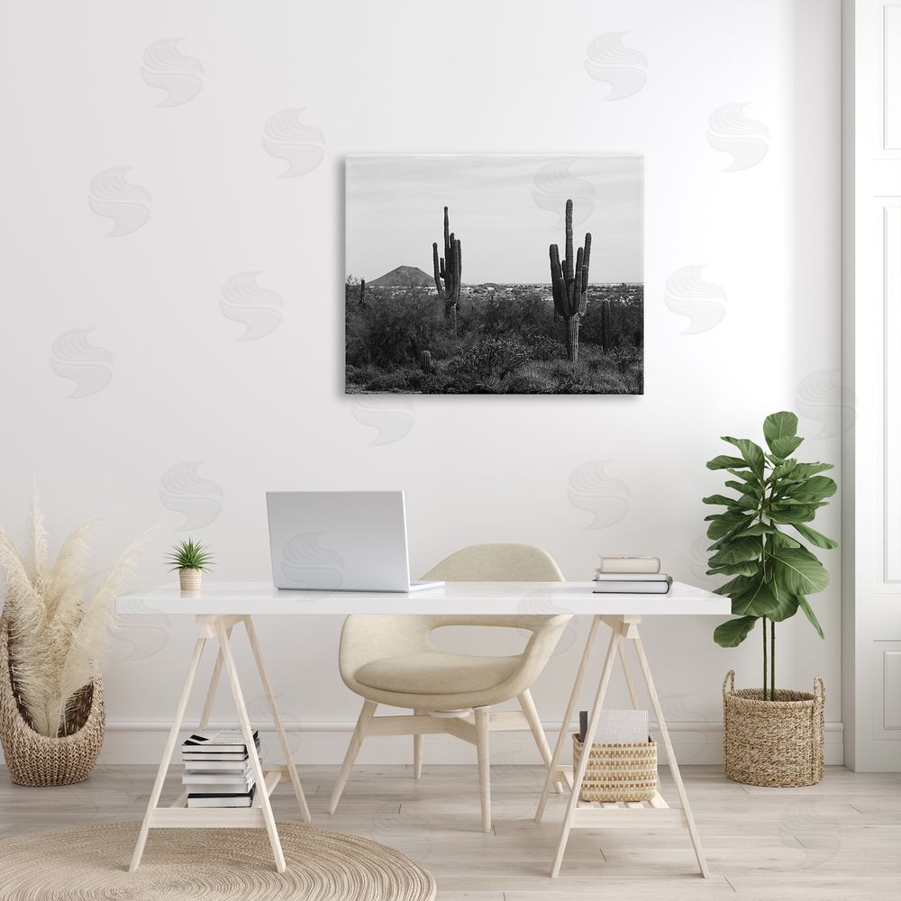 Graffitee Studios Desert Cactus Arid Vegetation Monochrome Nature Photography Canvas Wall Art Print in Room