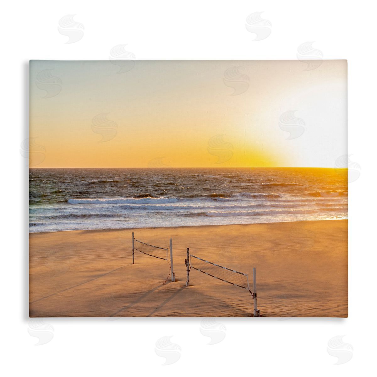 Jeff Poe Photography Radiant Sunset Beach Volleyball Nets Ocean Shoreline  Stretched Canvas Wall Art Print