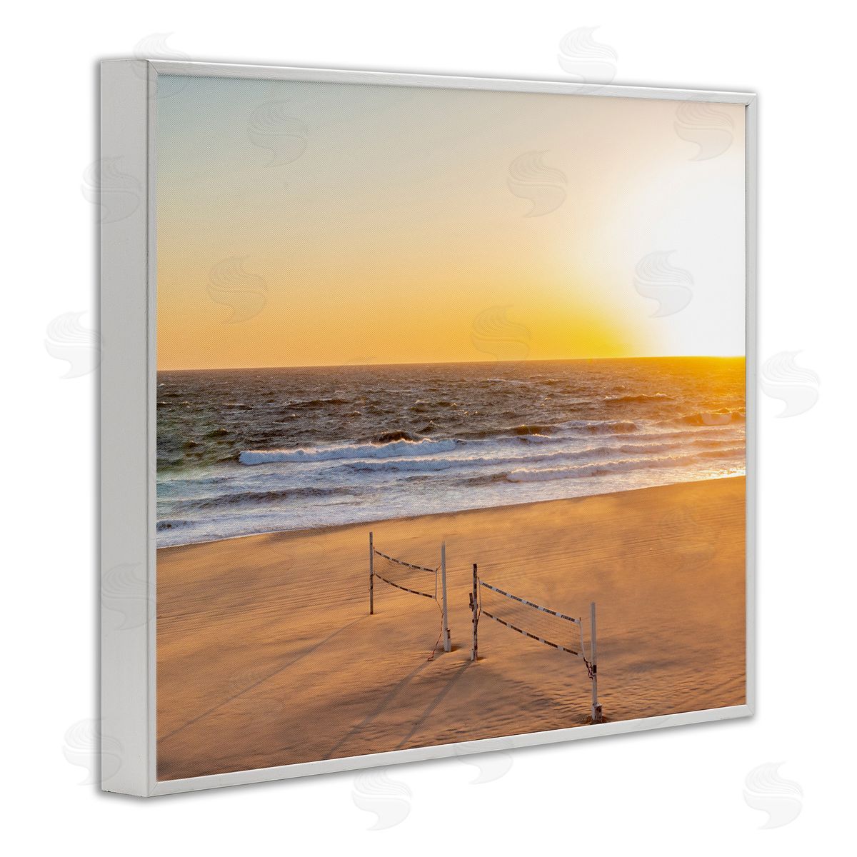 Jeff Poe Photography Radiant Sunset Beach Volleyball Nets Ocean Shoreline  White Framed Giclee Wall Art Print