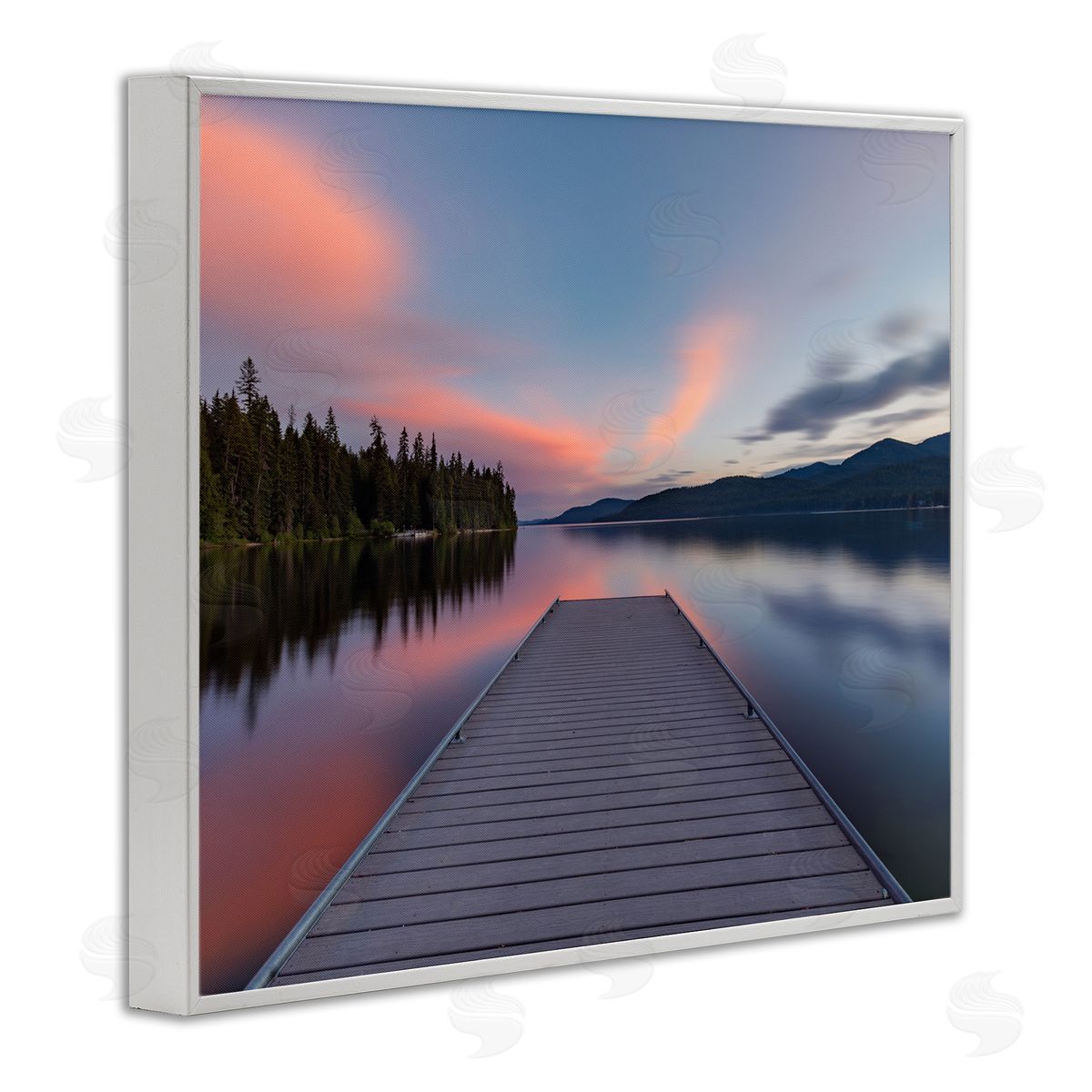 Jeff Poe Photography Serene Lake Dock Quiet Pink Sunrise Reflection White Framed Giclee Wall Art Print