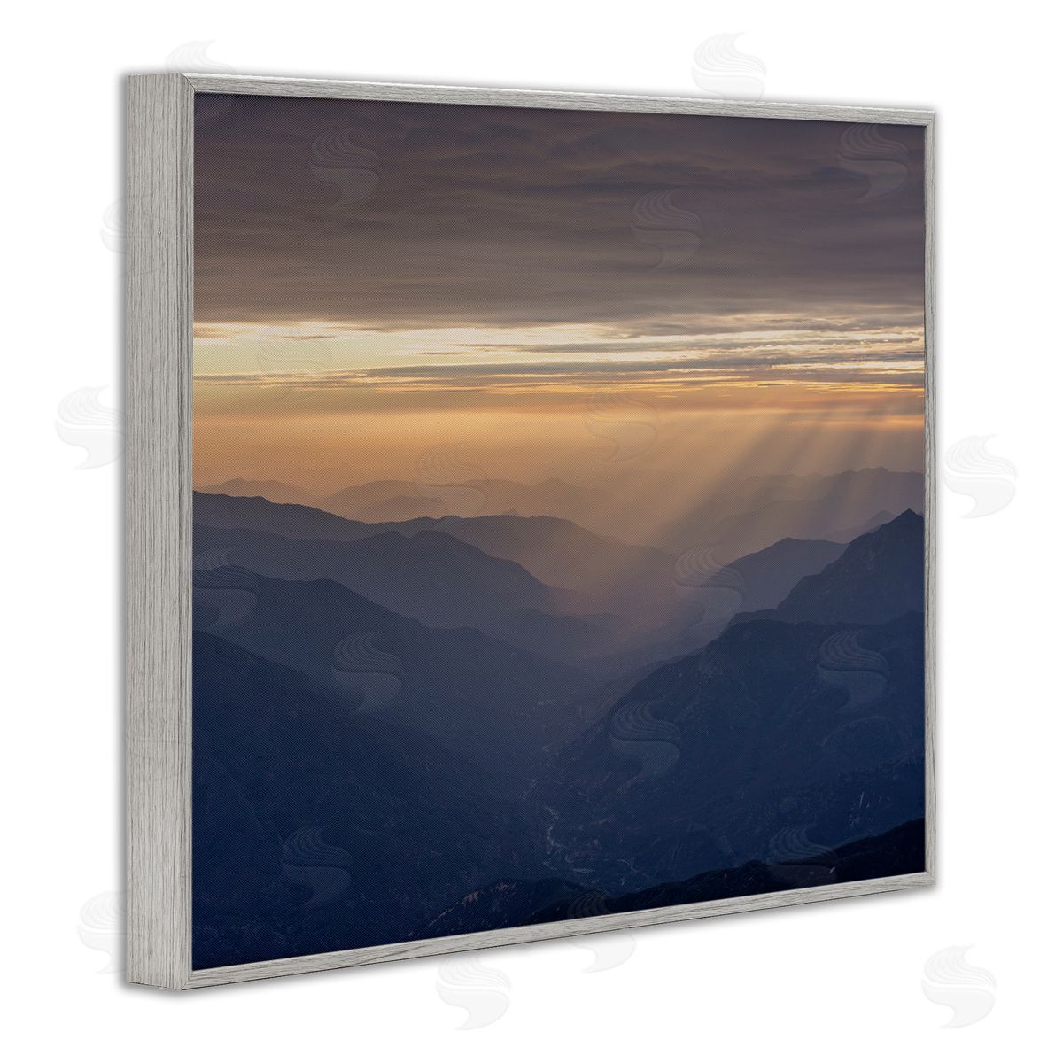 Jeff Poe Photography Sun Rays Peeking Through Clouds Mountain Peaks Gray Framed Giclee Wall Art Print