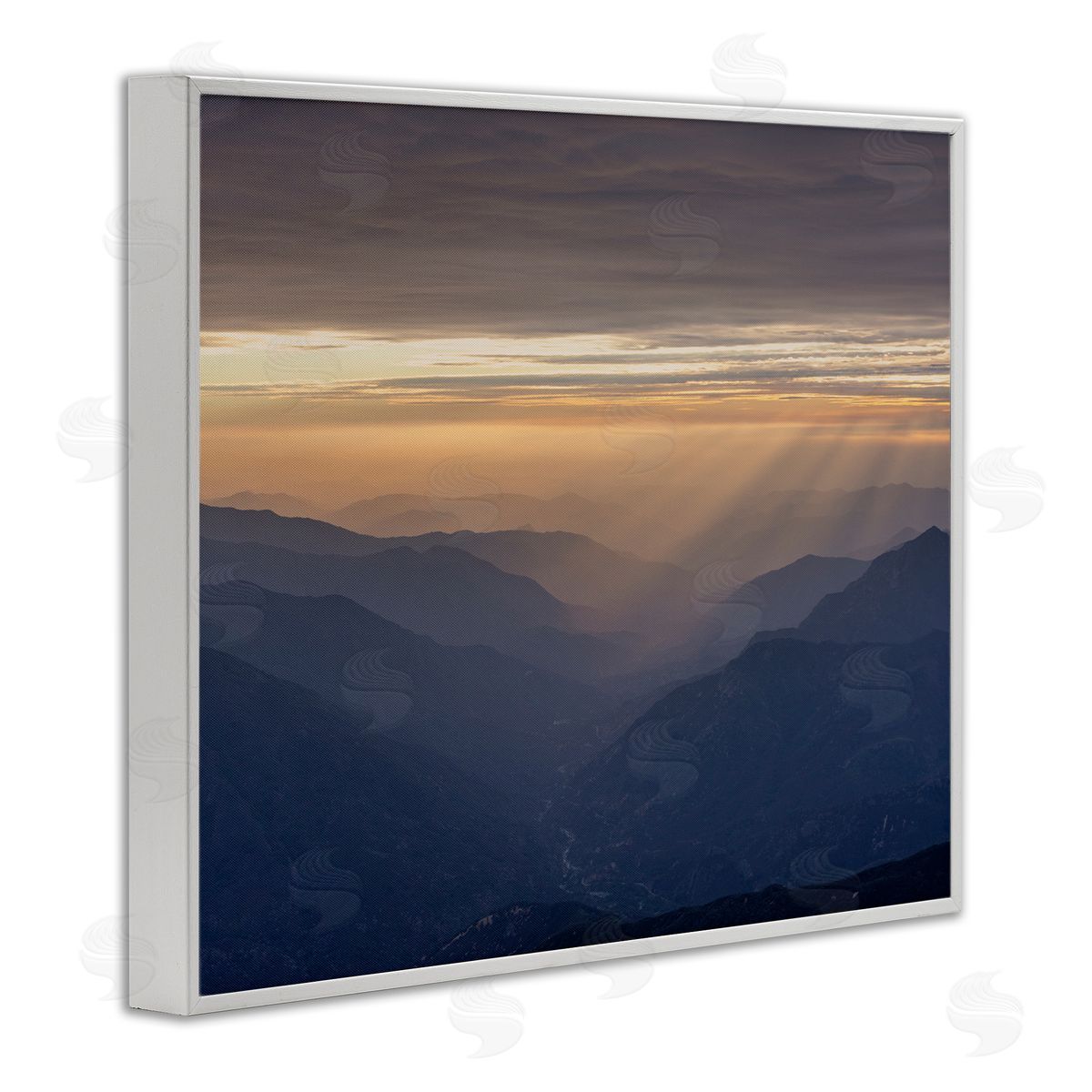 Jeff Poe Photography Sun Rays Peeking Through Clouds Mountain Peaks White Framed Giclee Wall Art Print
