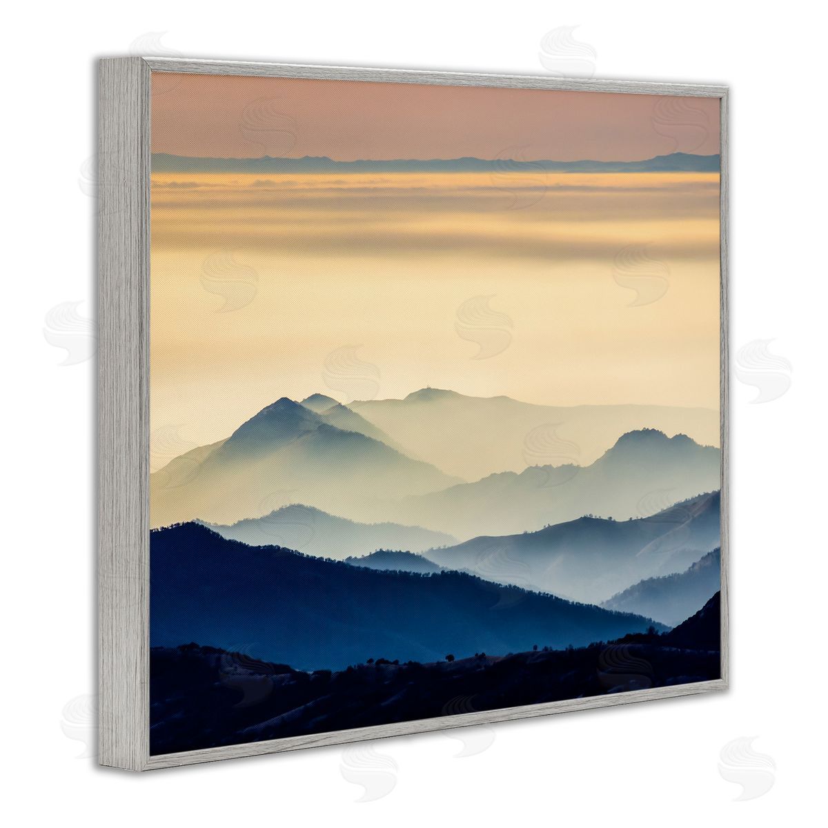 Jeff Poe Photography Layered Foggy Sunrise Mountain Peaks Radiant Glow Gray Framed Giclee Wall Art Print