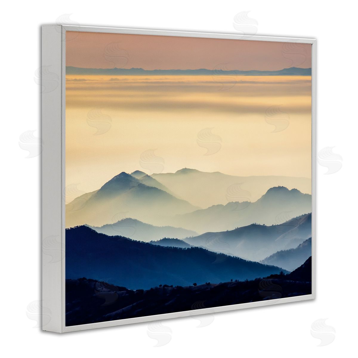 Jeff Poe Photography Layered Foggy Sunrise Mountain Peaks Radiant Glow White Framed Giclee Wall Art Print