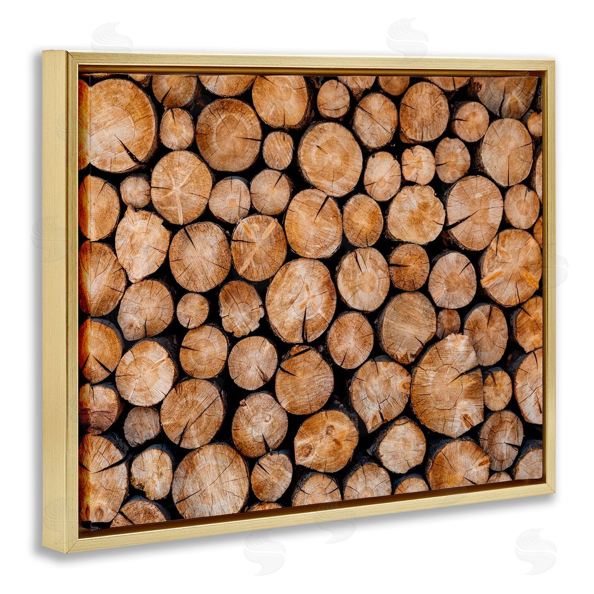 Jeff Poe Photography Tree Logs Lumber Aerial View Modern Photography Gold Floating Frame Canvas Wall Art Print