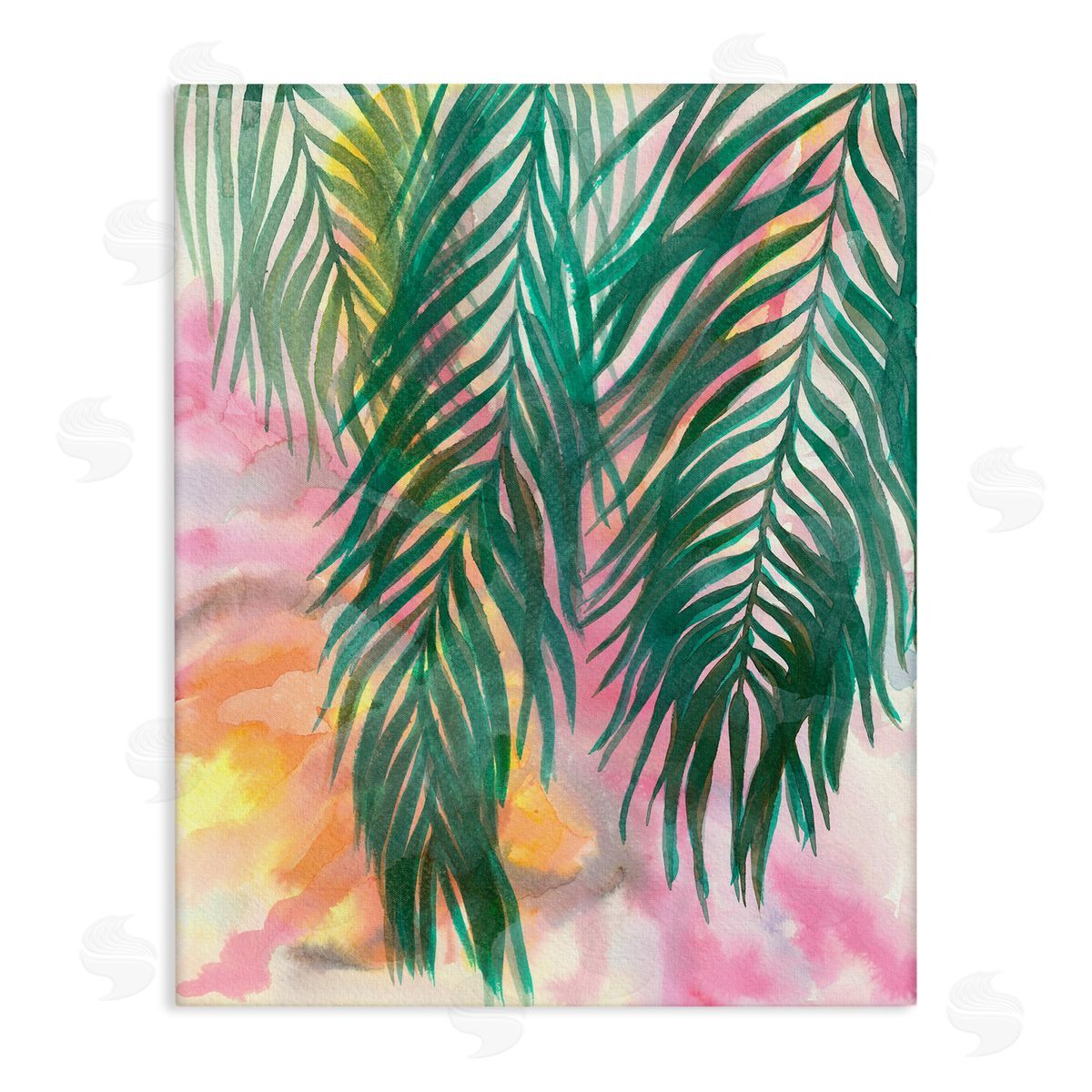 Elvira Errico Hanging Palms Tropical Plant Pink Watercolor Effect Stretched Canvas Wall Art Print