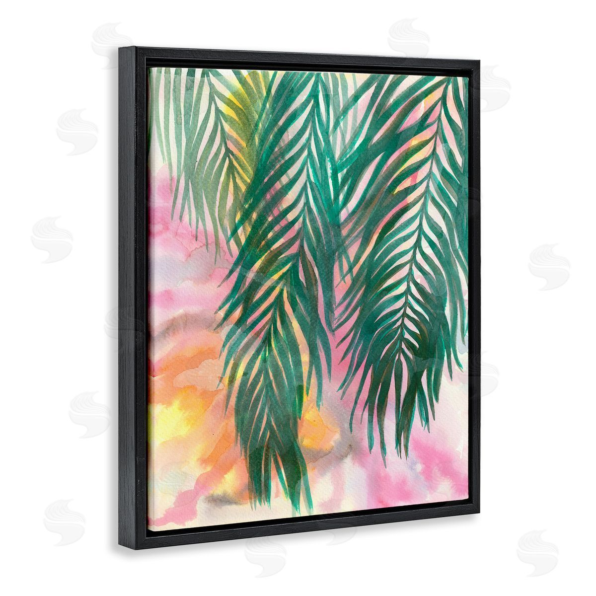 Elvira Errico Hanging Palms Tropical Plant Pink Watercolor Effect Black Floating Frame Canvas Wall Art Print