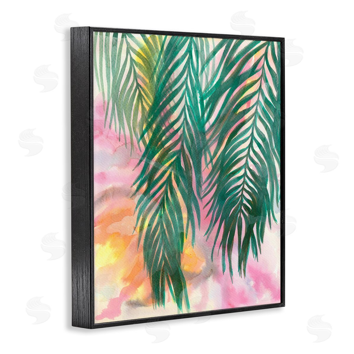 Elvira Errico Hanging Palms Tropical Plant Pink Watercolor Effect Black Framed Giclee Wall Art Print