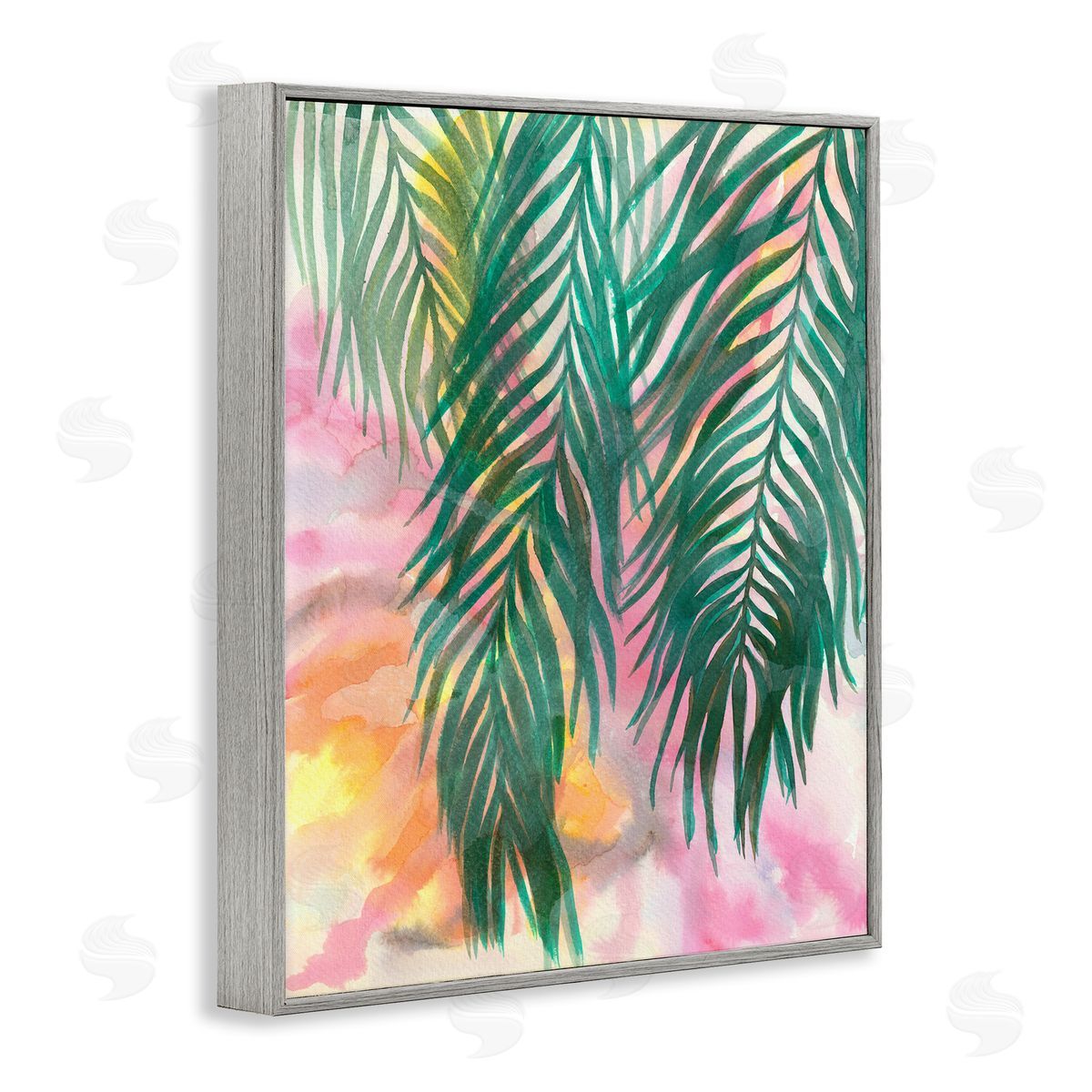 Elvira Errico Hanging Palms Tropical Plant Pink Watercolor Effect Gray Framed Giclee Wall Art Print