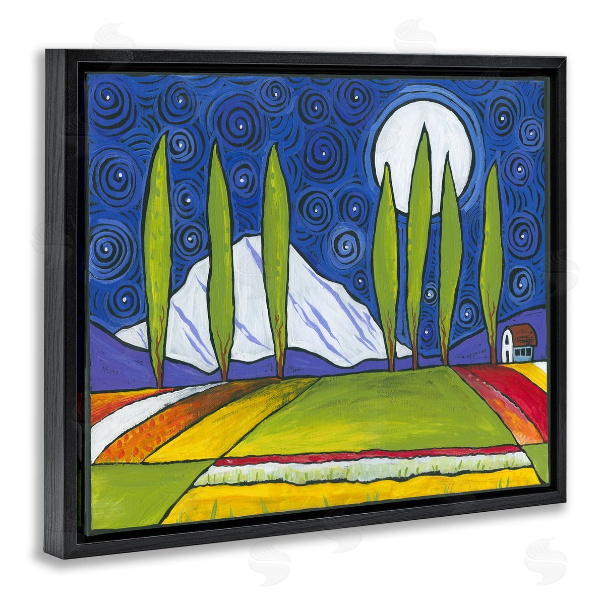 Ben Mann Modern Farmland Crops Abstract Sky Swirls Pattern Black Floating Frame Canvas Wall Art Print