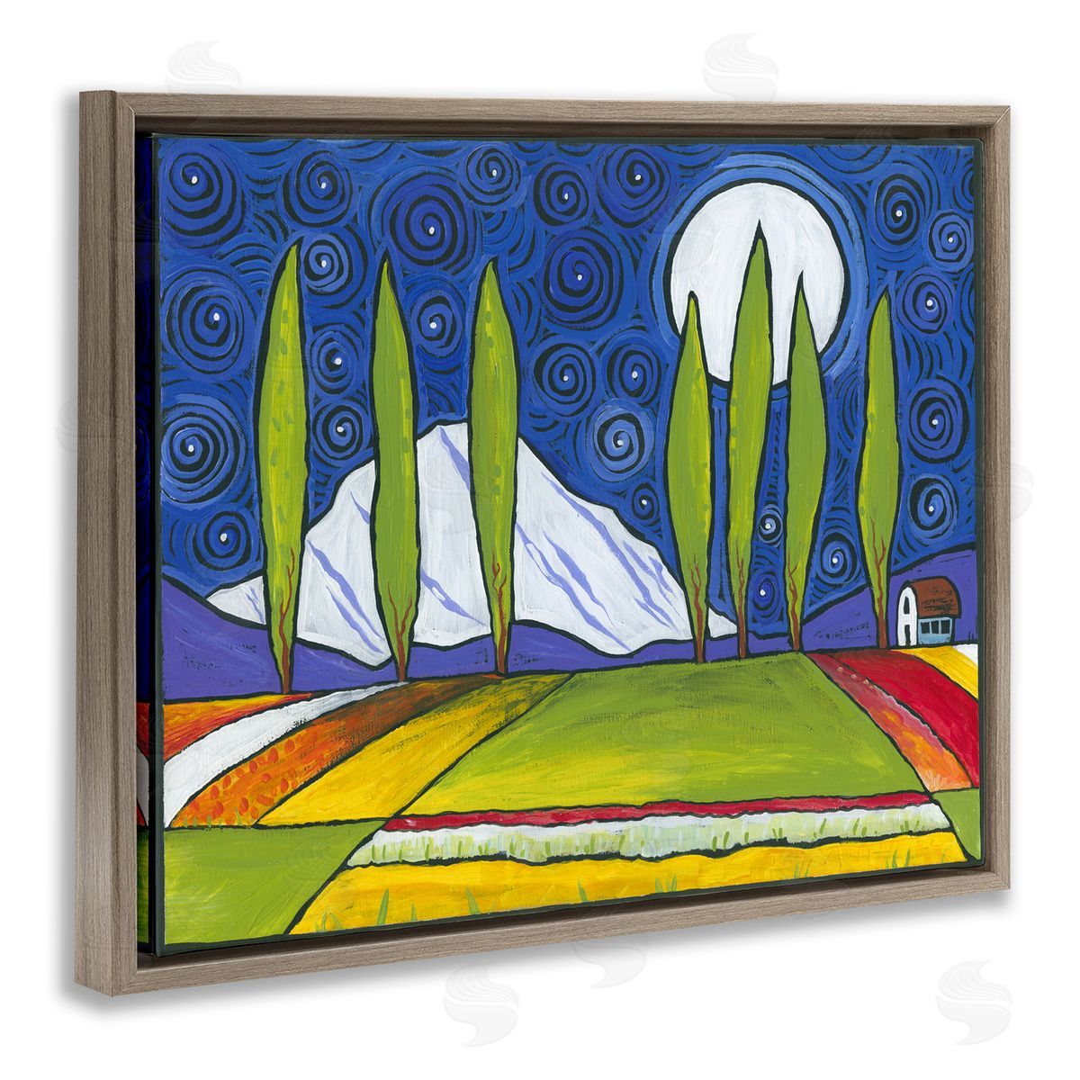 Ben Mann Modern Farmland Crops Abstract Sky Swirls Pattern Brown Floating Frame Canvas Wall Art Print