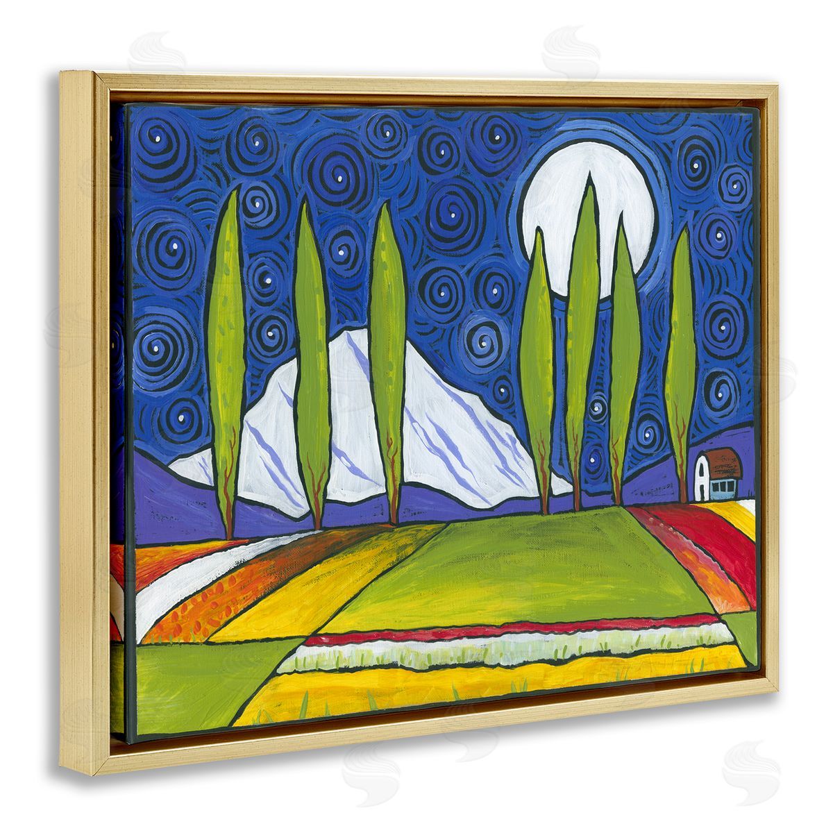 Ben Mann Modern Farmland Crops Abstract Sky Swirls Pattern Gold Floating Frame Canvas Wall Art Print