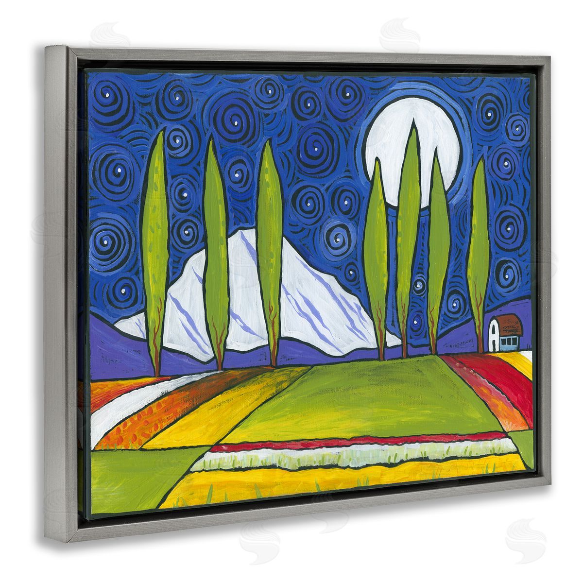 Ben Mann Modern Farmland Crops Abstract Sky Swirls Pattern Gray Floating Frame Canvas Wall Art Print