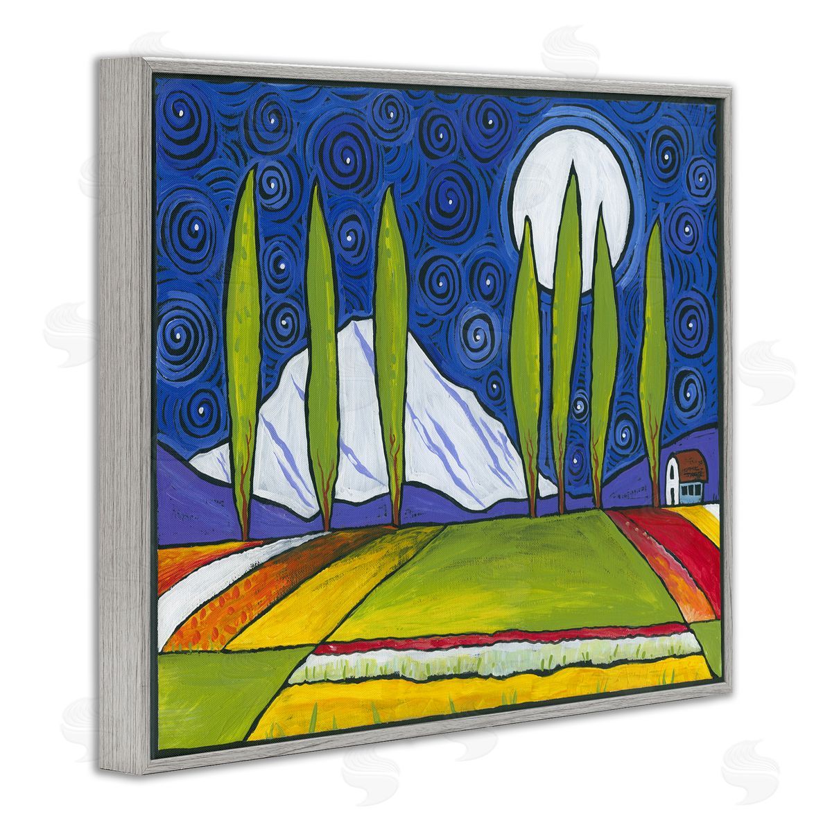Ben Mann Modern Farmland Crops Abstract Sky Swirls Pattern Gray Framed Giclee Wall Art Print