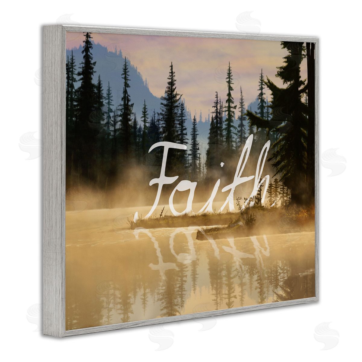 Nobleworks Faith Calligraphy Floating Lake Water Woodland Scenery Gray Framed Giclee Wall Art Print