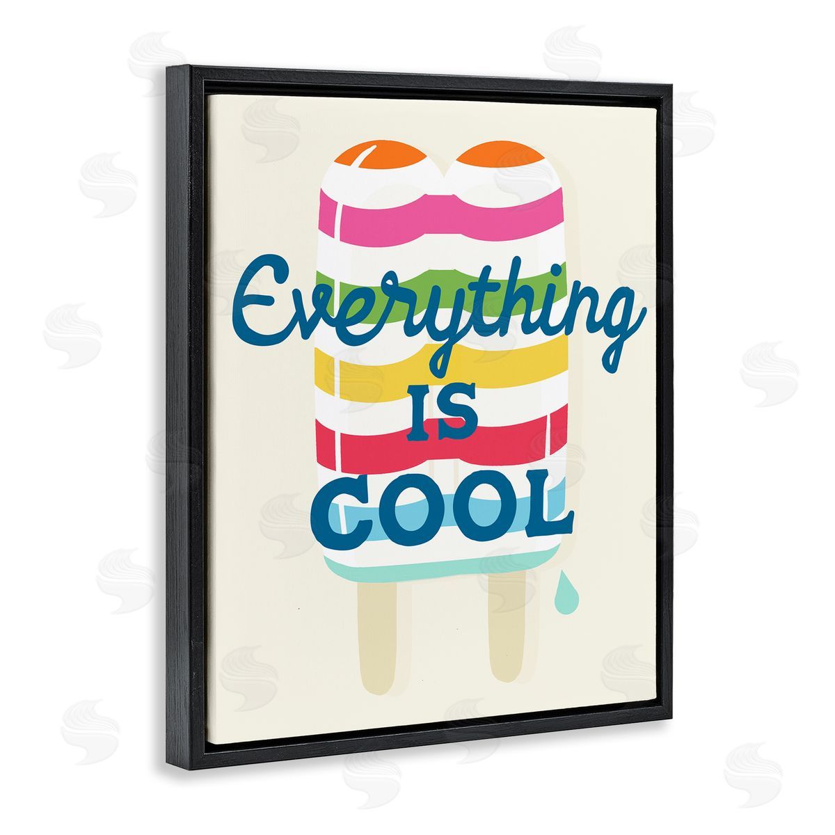 Stupell Studio Everything Is Cool Summer Striped Ice Pop Snack Black Floating Frame Canvas Wall Art Print