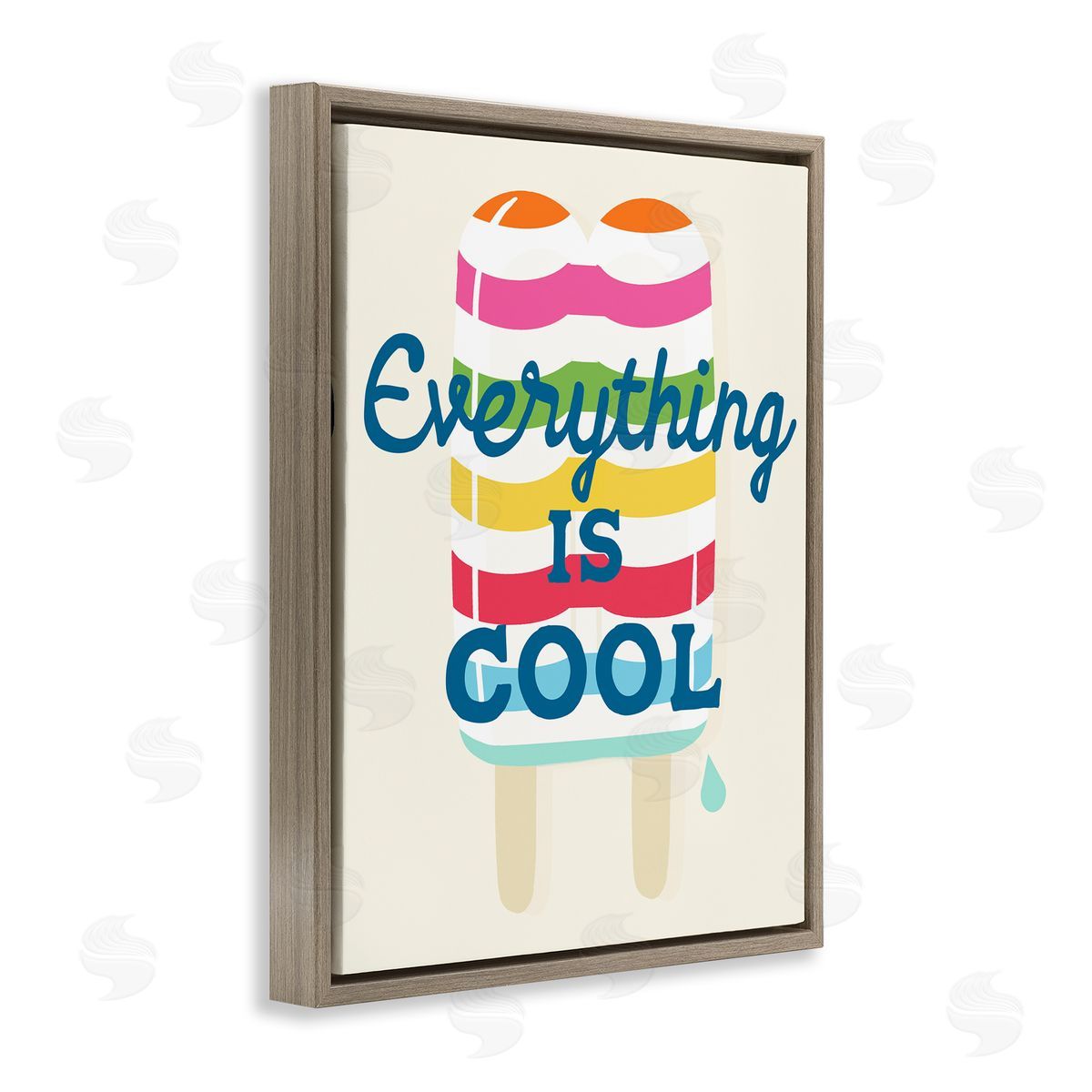 Stupell Studio Everything Is Cool Summer Striped Ice Pop Snack Brown Floating Frame Canvas Wall Art Print