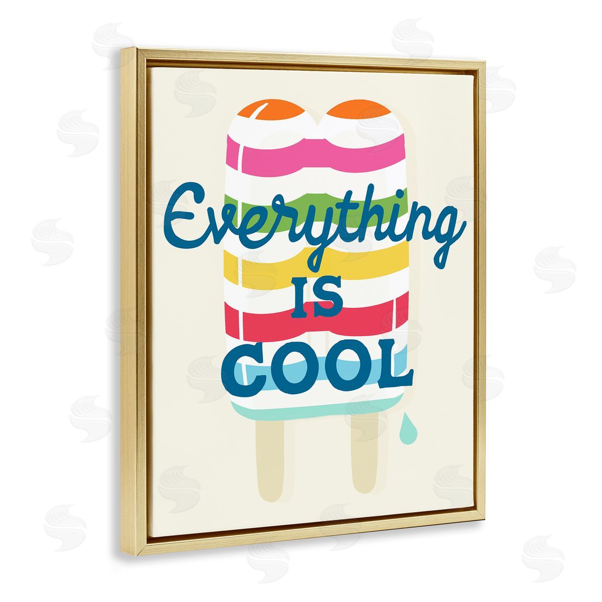 Stupell Studio Everything Is Cool Summer Striped Ice Pop Snack Gold Floating Frame Canvas Wall Art Print