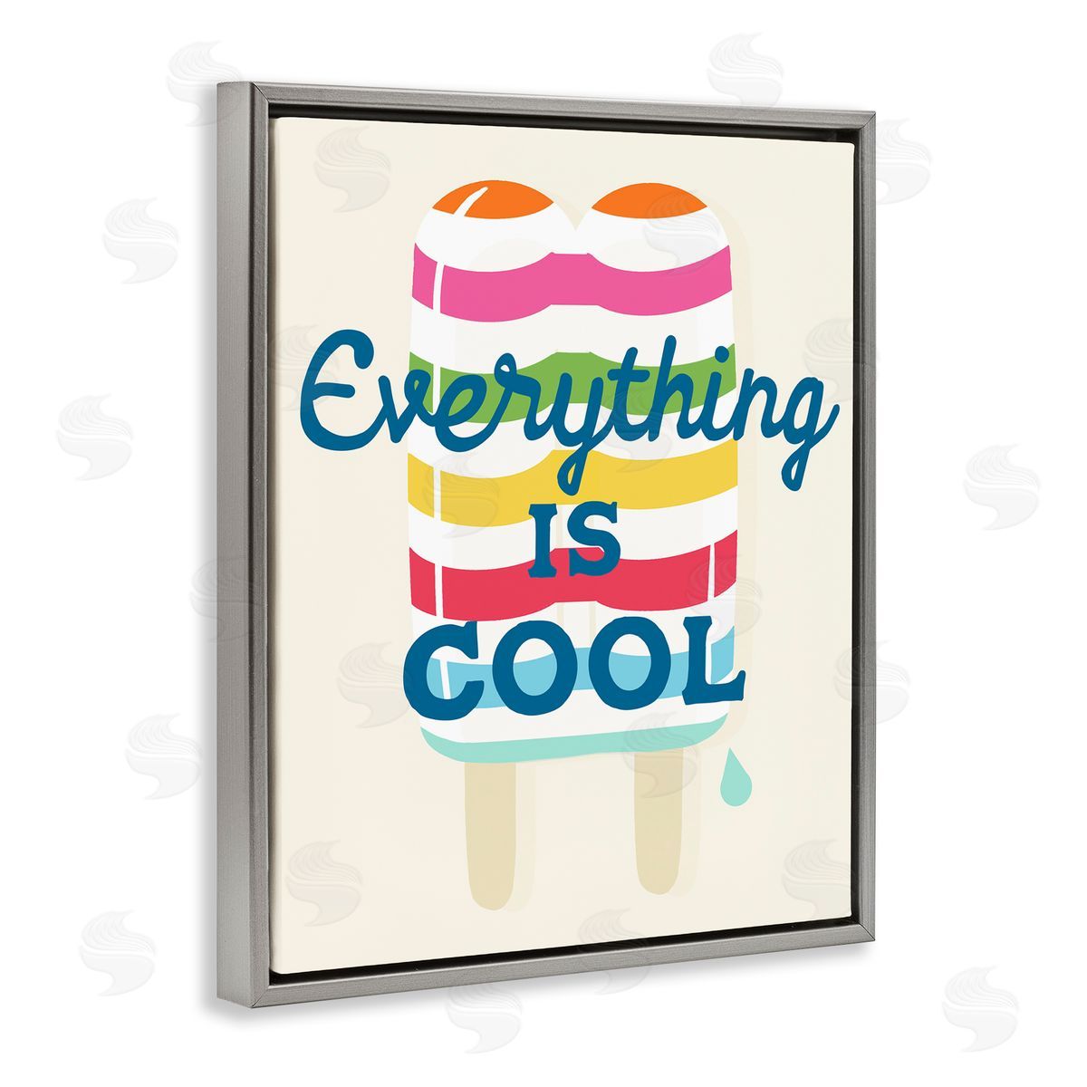 Stupell Studio Everything Is Cool Summer Striped Ice Pop Snack Gray Floating Frame Canvas Wall Art Print