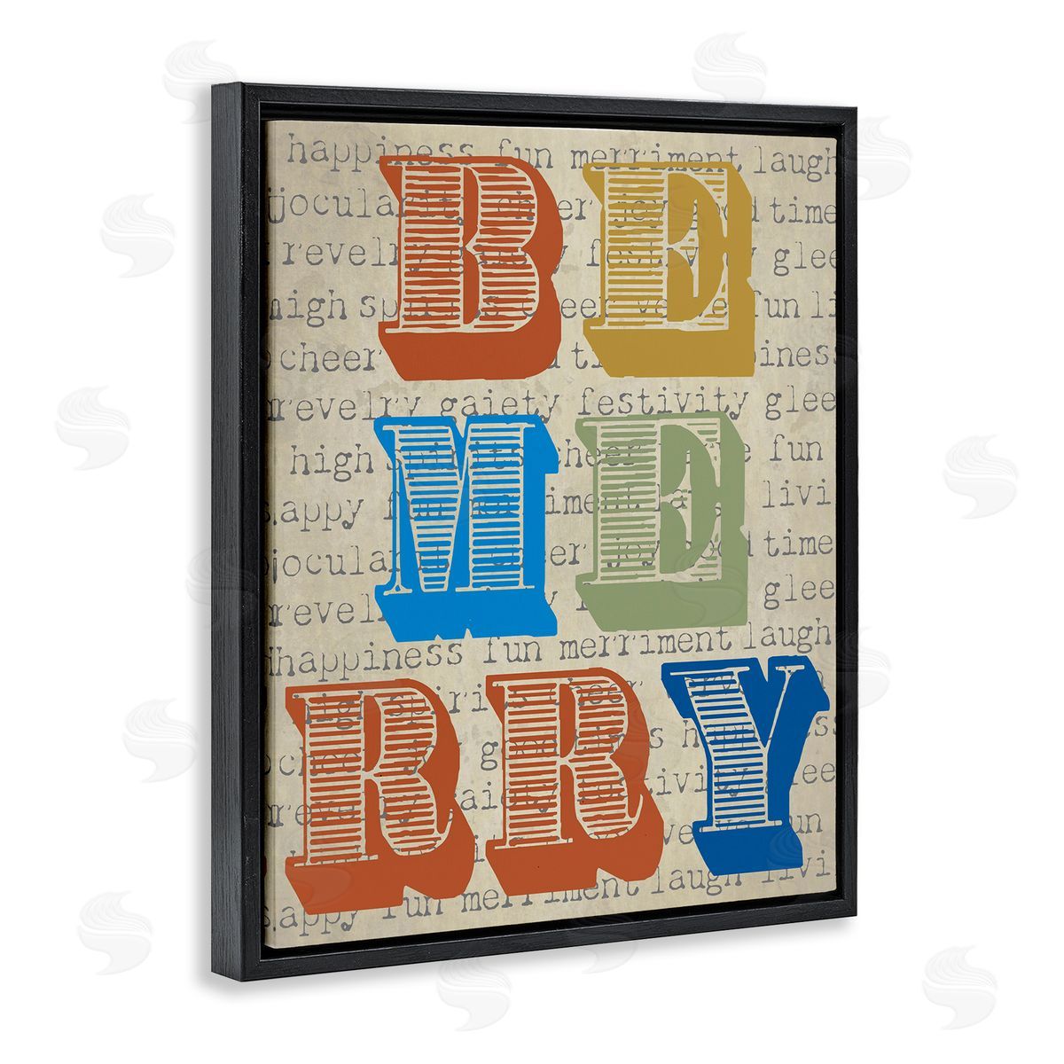 Graffitee Studios Be Merry Kitchen Sign Vintage Typography Black Floating Frame Canvas Wall Art Print