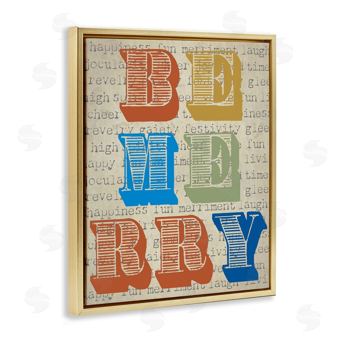 Graffitee Studios Be Merry Kitchen Sign Vintage Typography Gold Floating Frame Canvas Wall Art Print