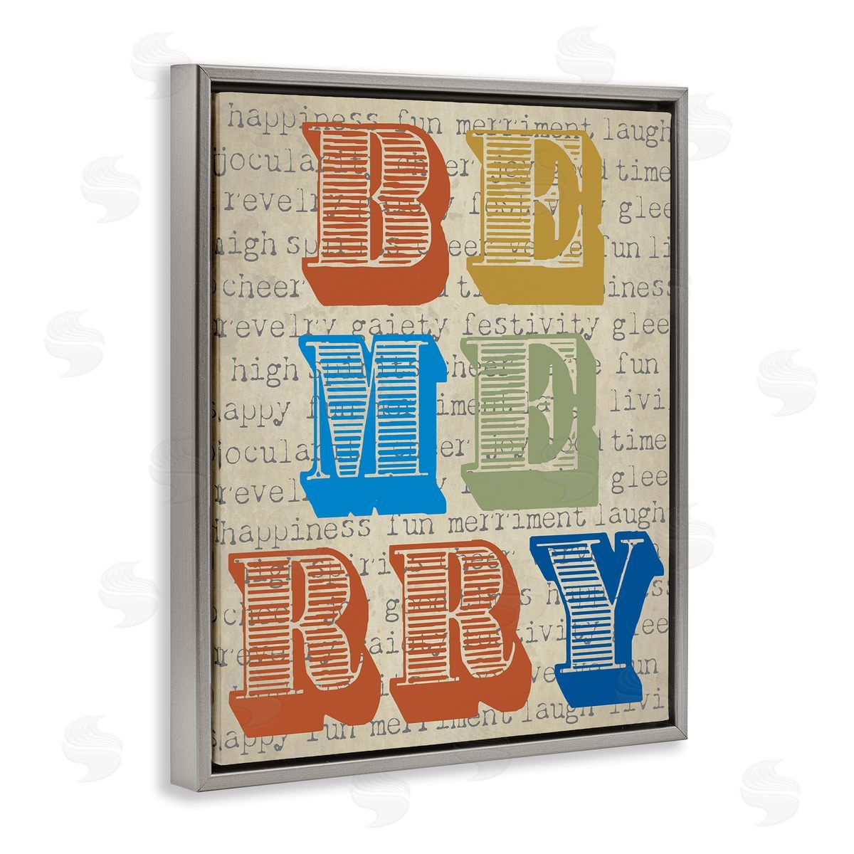 Graffitee Studios Be Merry Kitchen Sign Vintage Typography Gray Floating Frame Canvas Wall Art Print