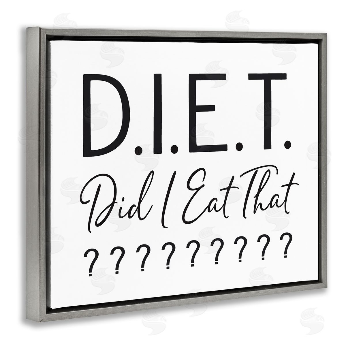 Lettered and Lined Witty Diet Food Phrase Casual Typography Sign Gray Floating Frame Canvas Wall Art Print