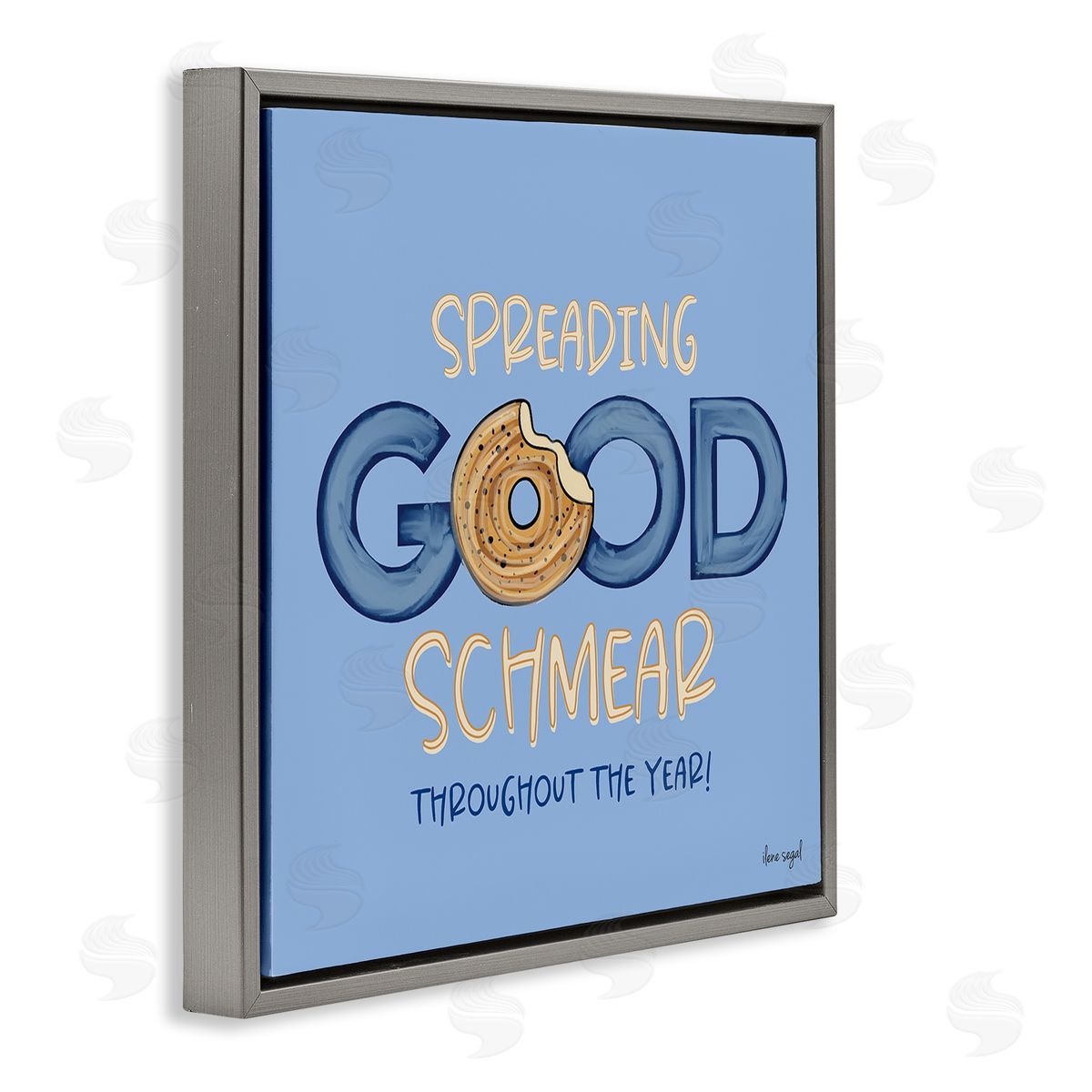 Ilene Segal Spreading Good Schmear Bitten Bagel Kitchen Phrase Gray Floating Frame Canvas Wall Art Print