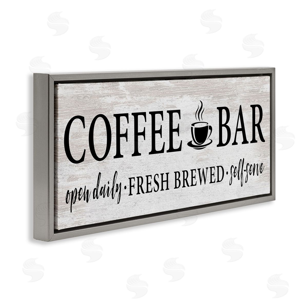 Coffee Bar Cafe Rustic Sign Grey Floating Frame Canvas Wall Art, Home Decor by Lettered and Lined