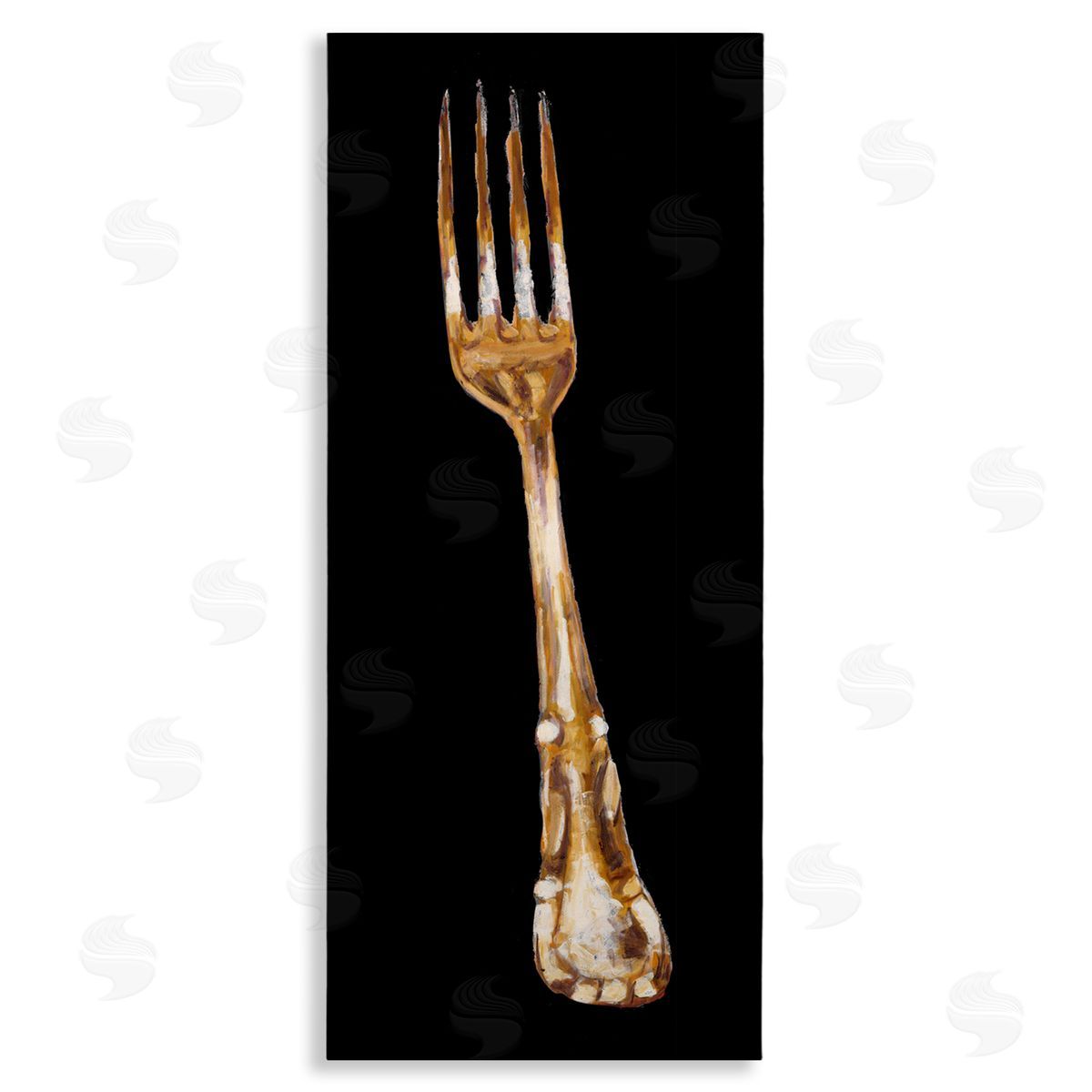 Adolf Llovea Kitchen Fork Silverware Cutlery Painting Black Background
