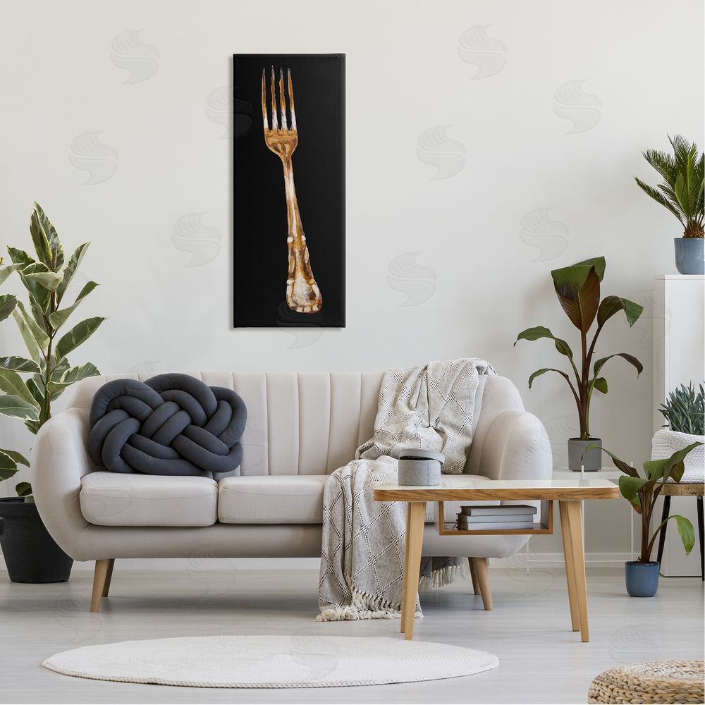 Adolf Llovea Kitchen Fork Silverware Cutlery Painting Black Background