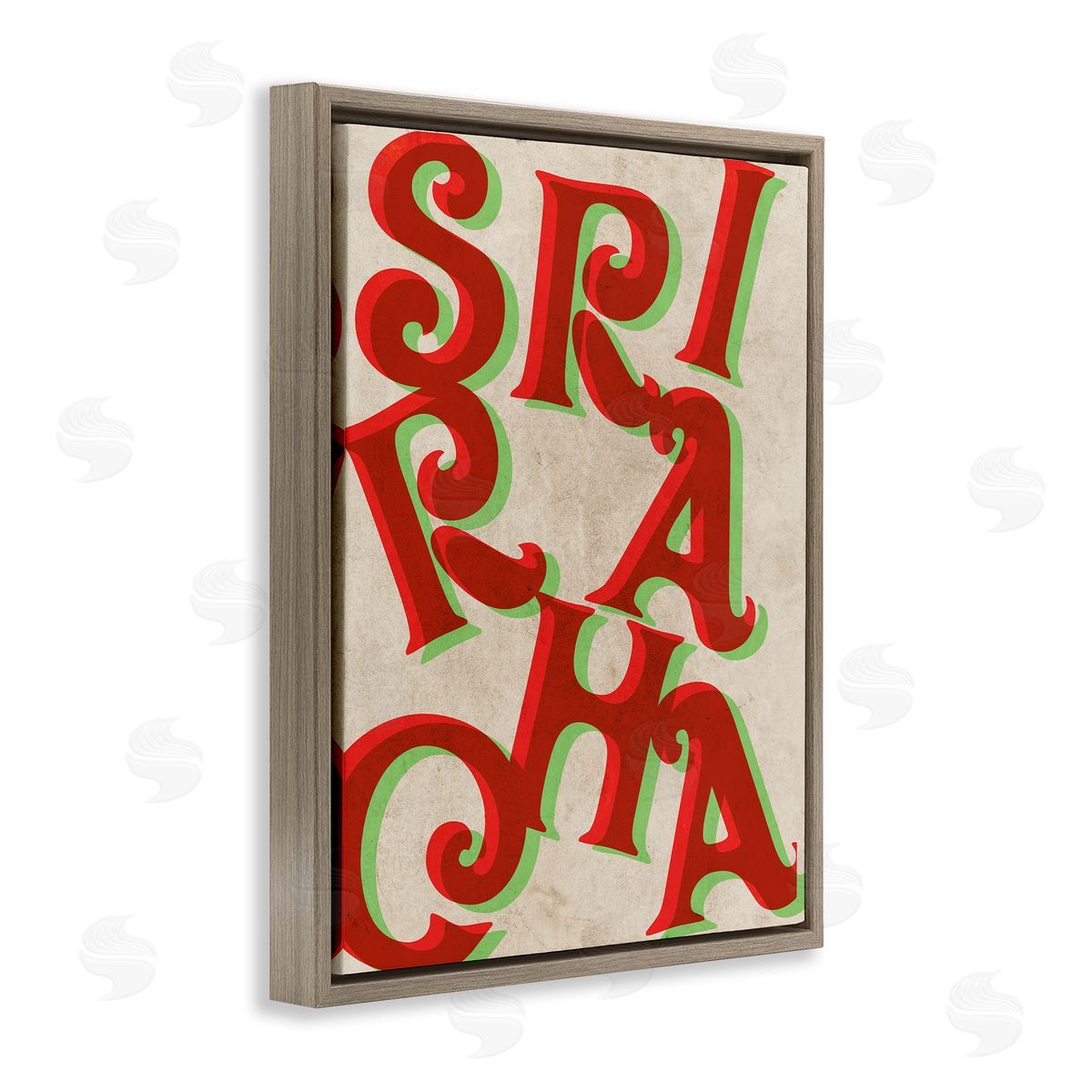 Stupell Studio Sriracha Hot Sauce Text Letters Layered Shadows Brown Floating Frame Canvas Wall Art Print