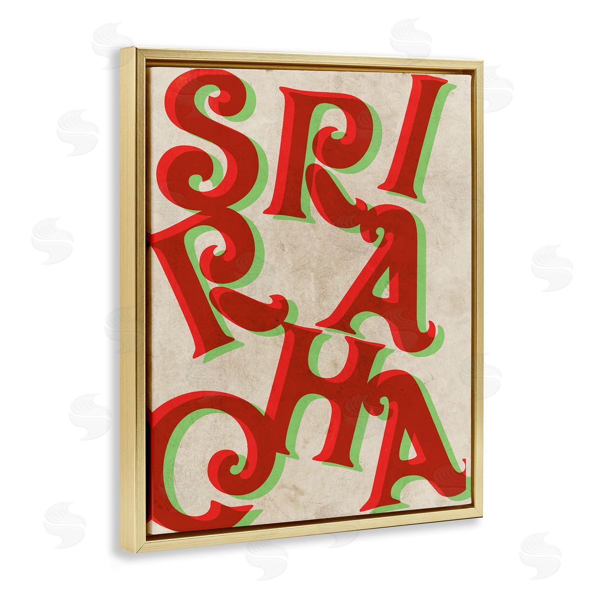 Stupell Studio Sriracha Hot Sauce Text Letters Layered Shadows Gold Floating Frame Canvas Wall Art Print