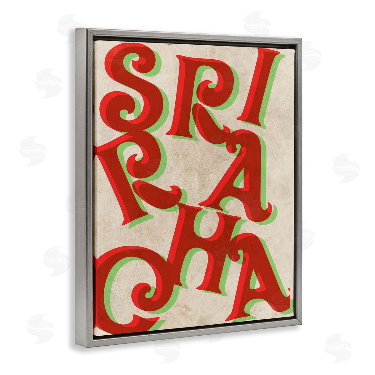 Stupell Studio Sriracha Hot Sauce Text Letters Layered Shadows Gray Floating Frame Canvas Wall Art Print