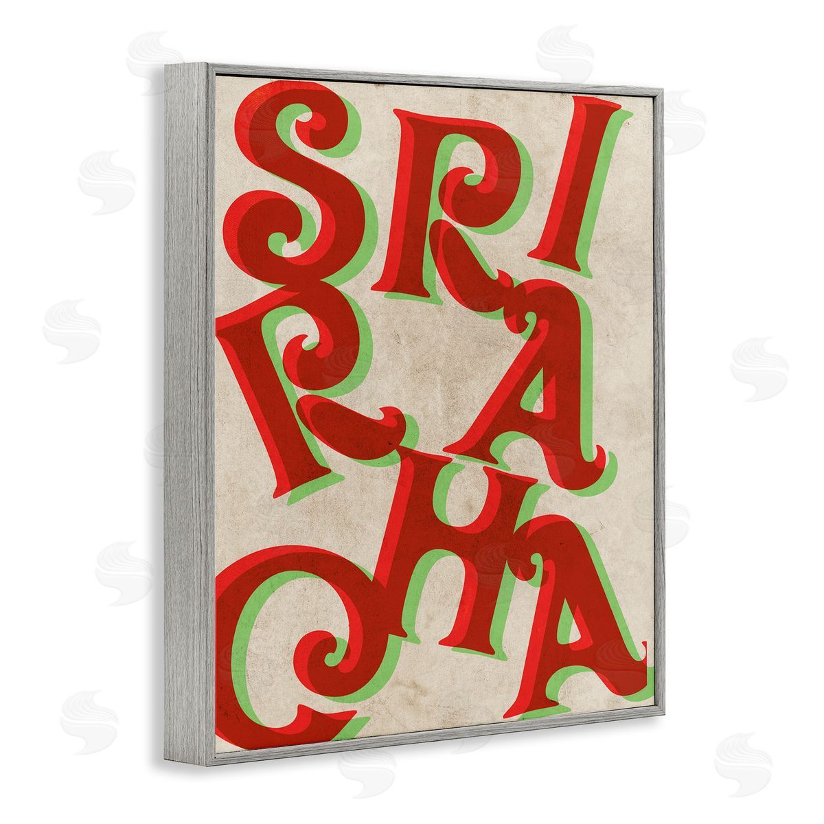 Stupell Studio Sriracha Hot Sauce Text Letters Layered Shadows Gray Framed Giclee Wall Art Print