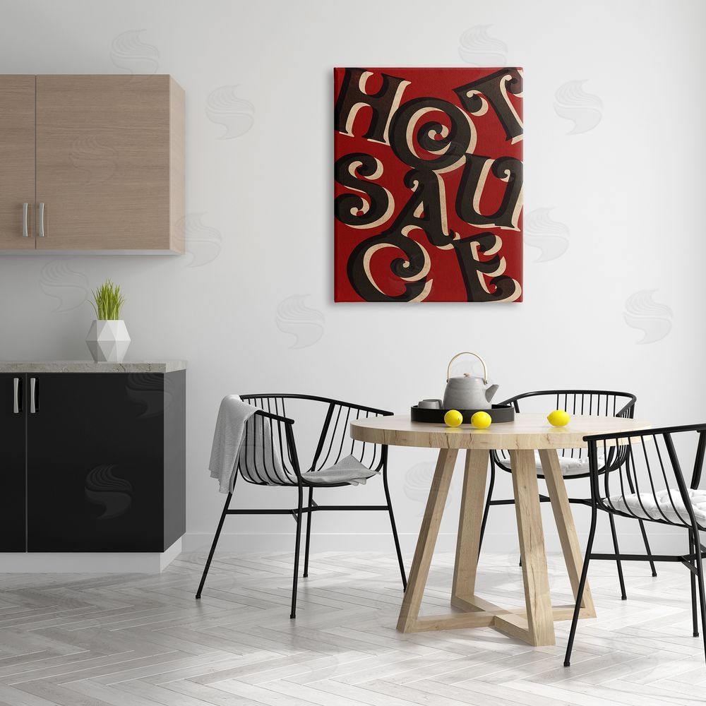 Stupell Studio Hot Sauce Curled Letters Whimsical Typography Sign  Canvas Wall Art Print in Room