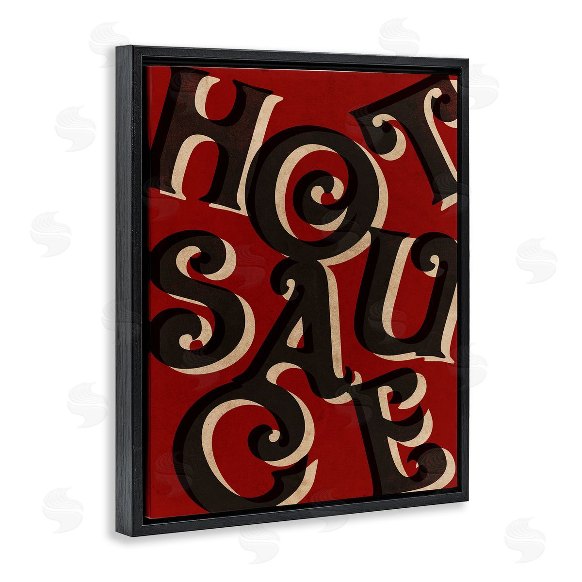 Stupell Studio Hot Sauce Curled Letters Whimsical Typography Sign  Black Floating Frame Canvas Wall Art Print