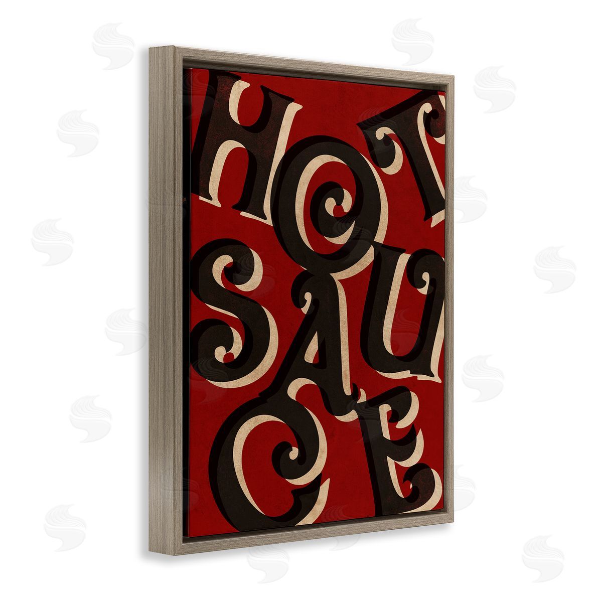 Stupell Studio Hot Sauce Curled Letters Whimsical Typography Sign  Brown Floating Frame Canvas Wall Art Print