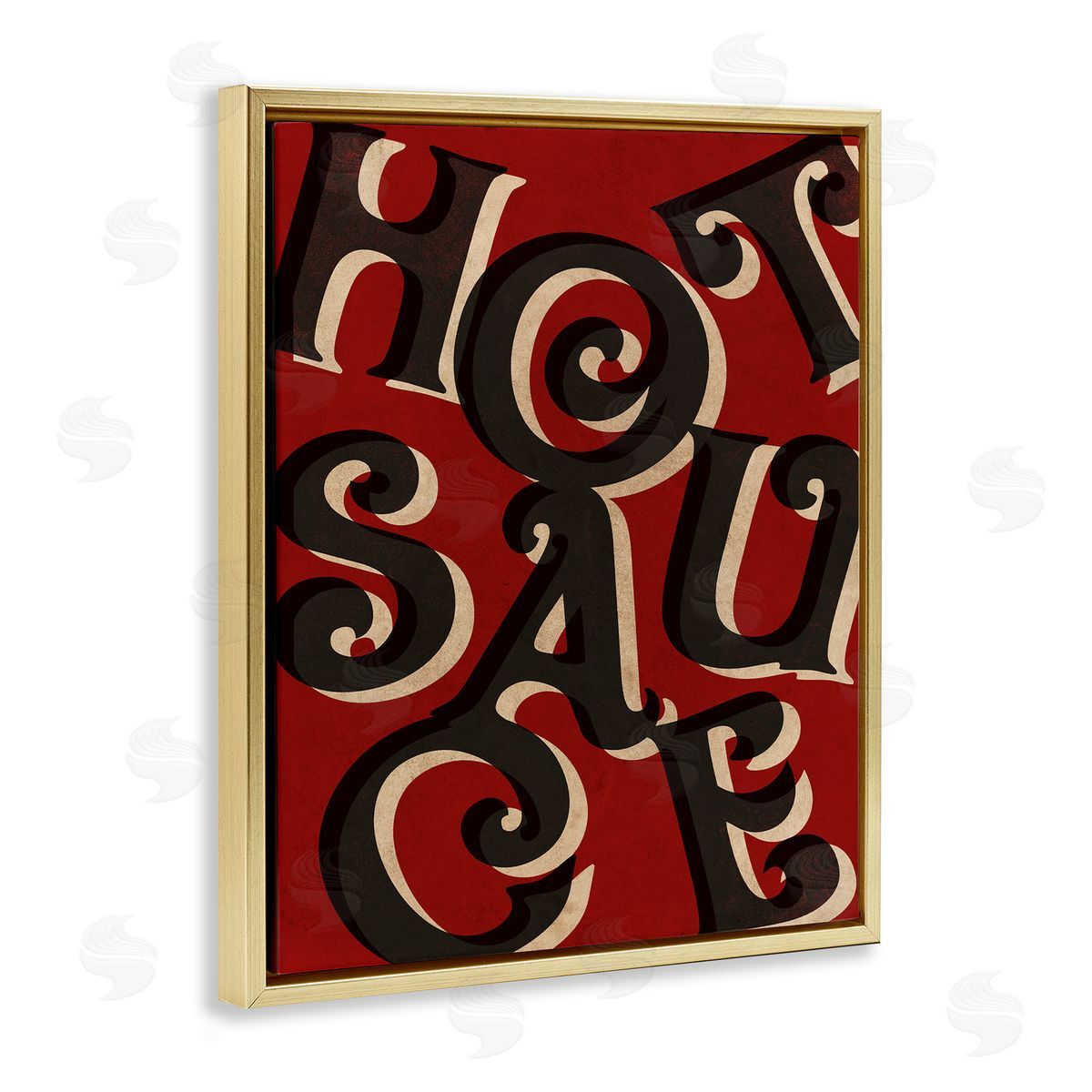 Stupell Studio Hot Sauce Curled Letters Whimsical Typography Sign  Gold Floating Frame Canvas Wall Art Print