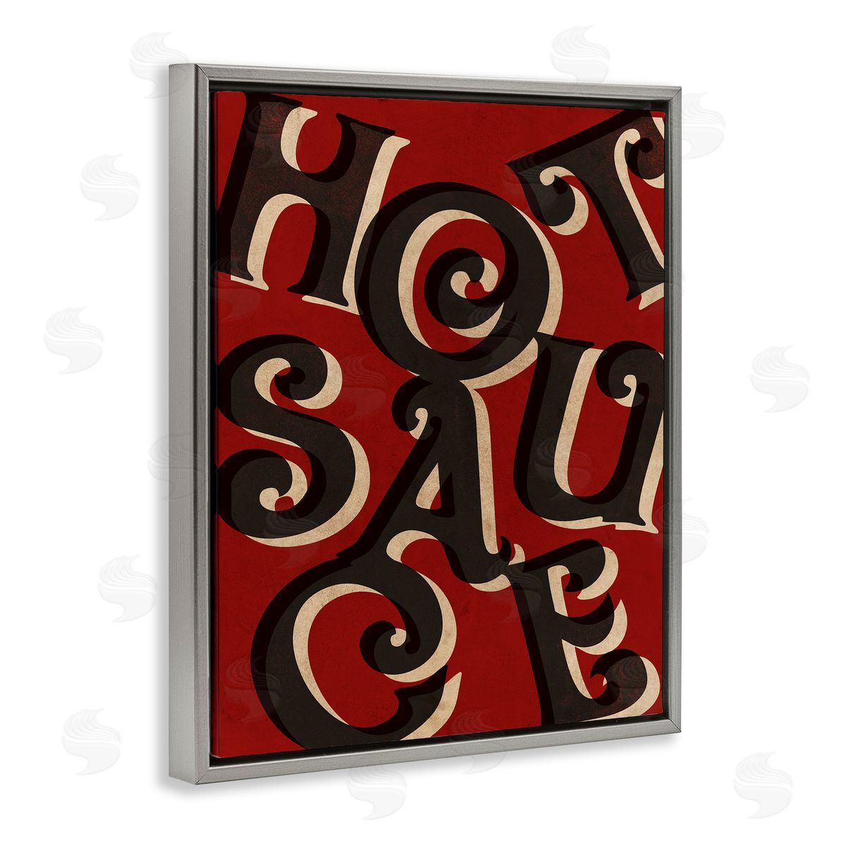 Stupell Studio Hot Sauce Curled Letters Whimsical Typography Sign  Gray Floating Frame Canvas Wall Art Print