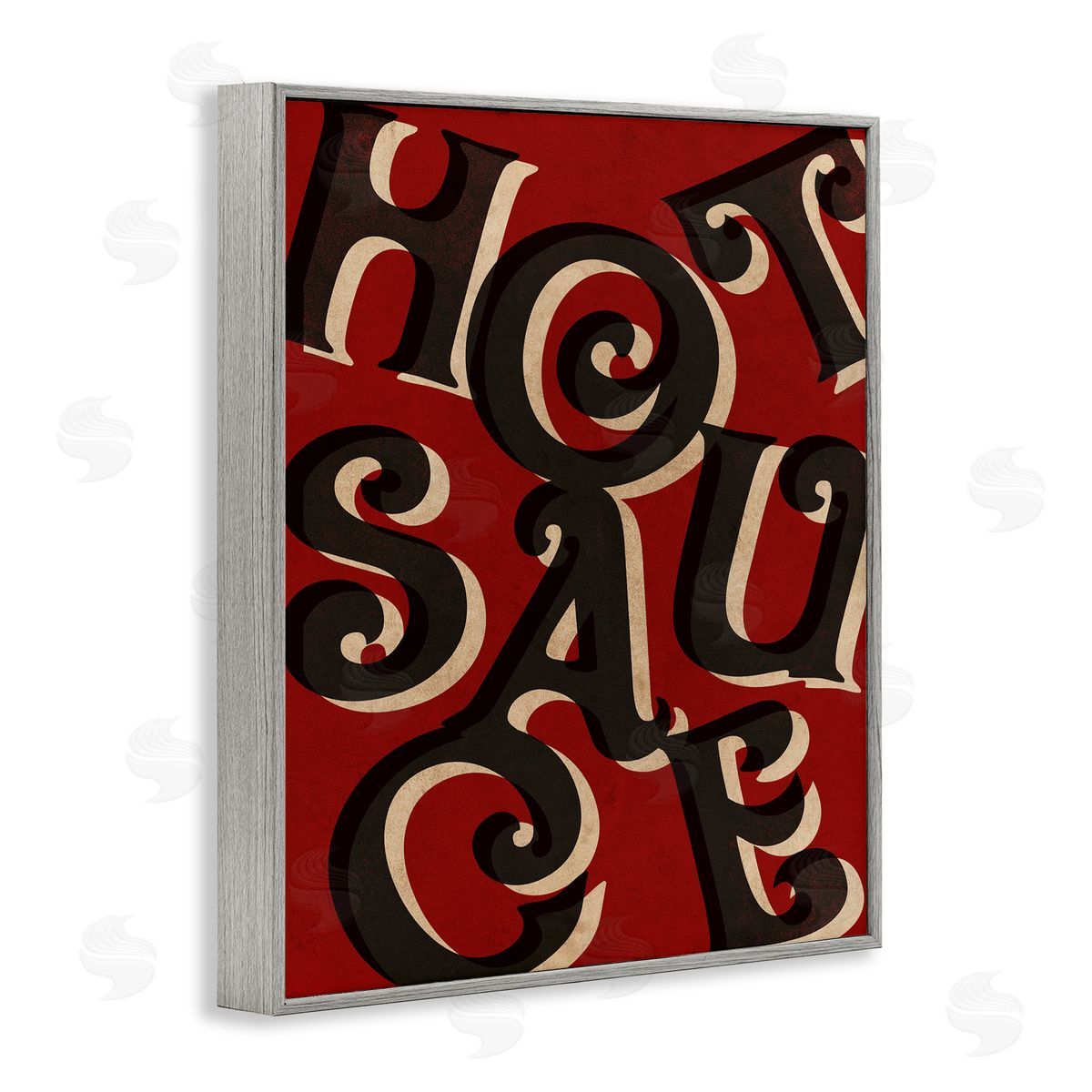 Stupell Studio Hot Sauce Curled Letters Whimsical Typography Sign  Gray Framed Giclee Wall Art Print