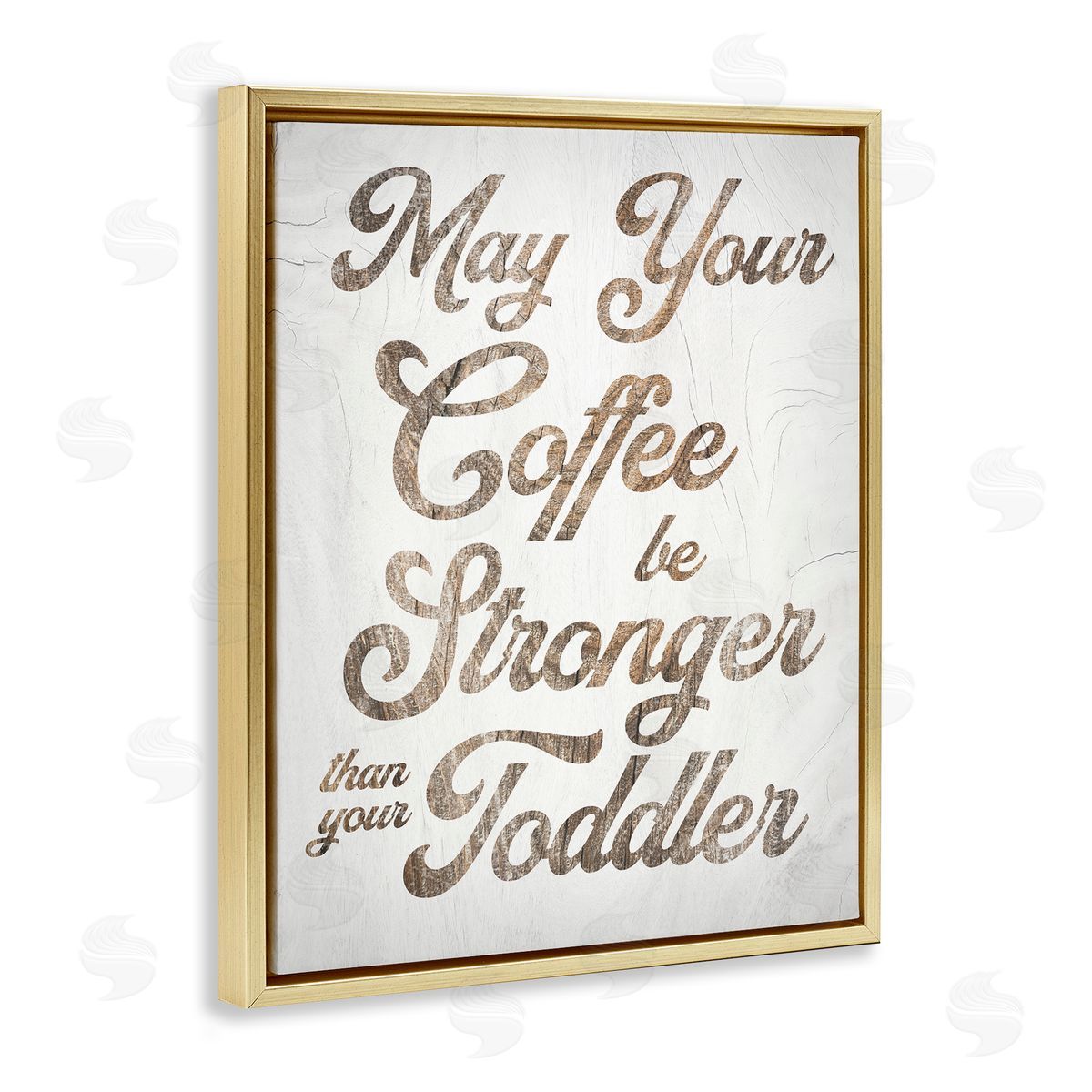 Stupell Studio Strong Coffee Vintage Grain Pattern Kitchen Typography Gold Floating Frame Canvas Wall Art Print