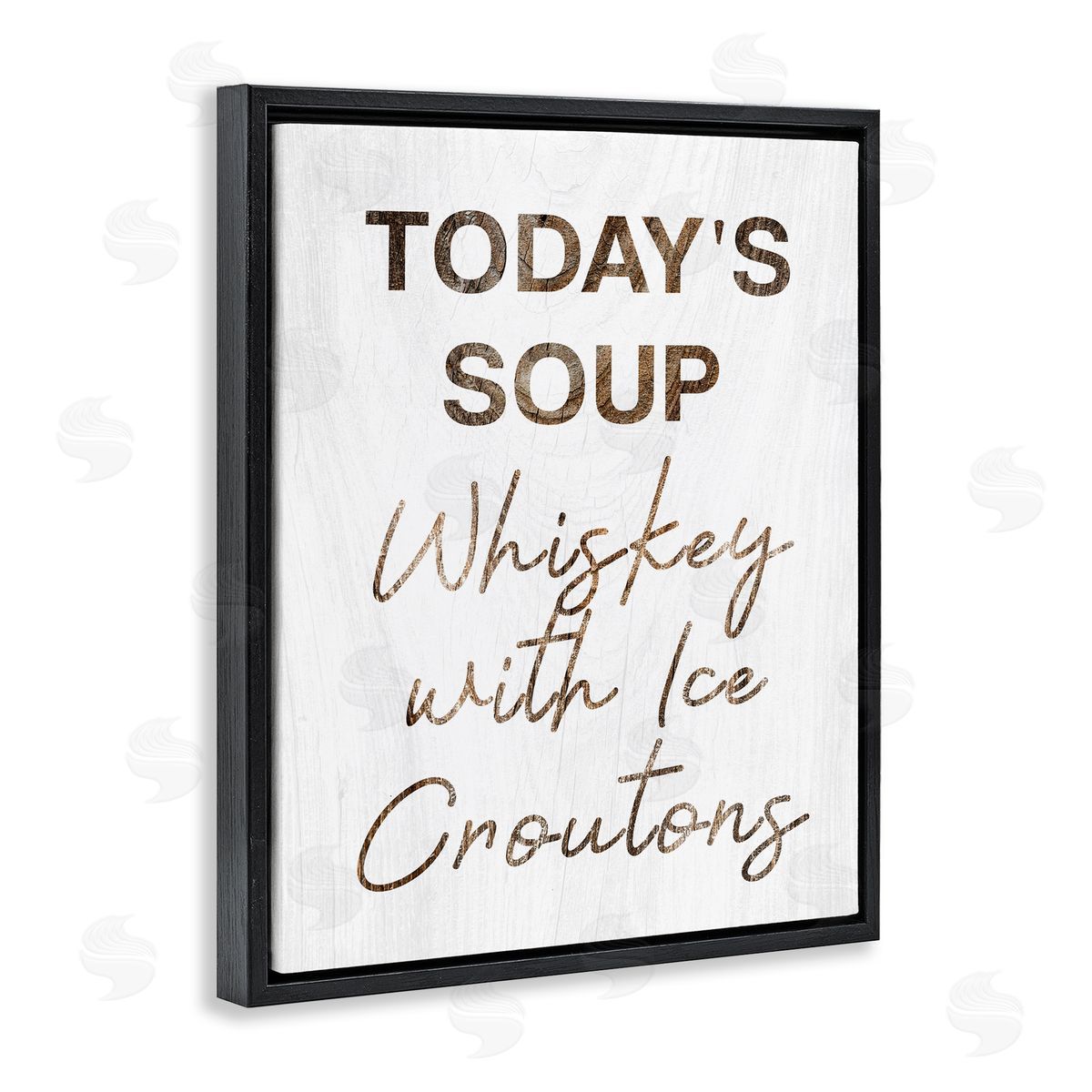 Stupell Studio Whiskey & Ice Croutons Witty Kitchen Cocktail Phrase Black Floating Frame Canvas Wall Art Print