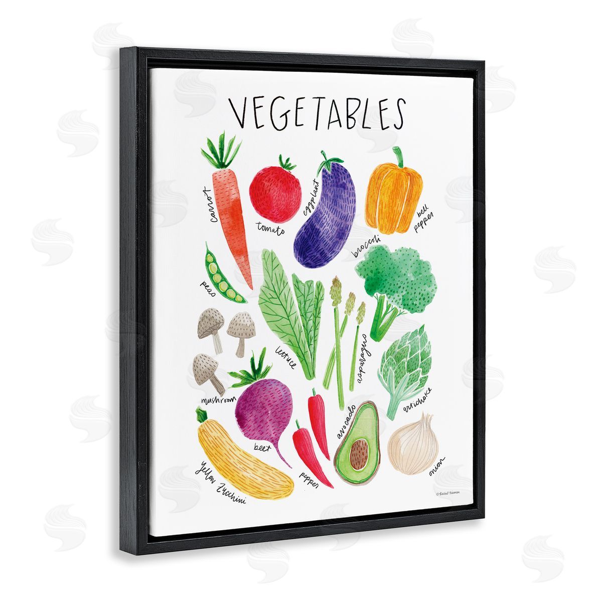 Rachel Nieman Varied Vegetables Plants Labeled Diagram Kitchen Sign Black Floating Frame Canvas Wall Art Print