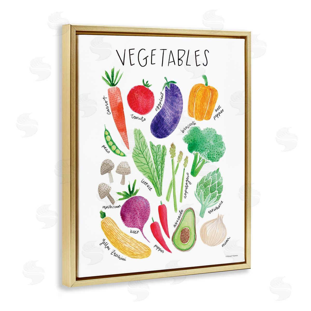 Rachel Nieman Varied Vegetables Plants Labeled Diagram Kitchen Sign Gold Floating Frame Canvas Wall Art Print