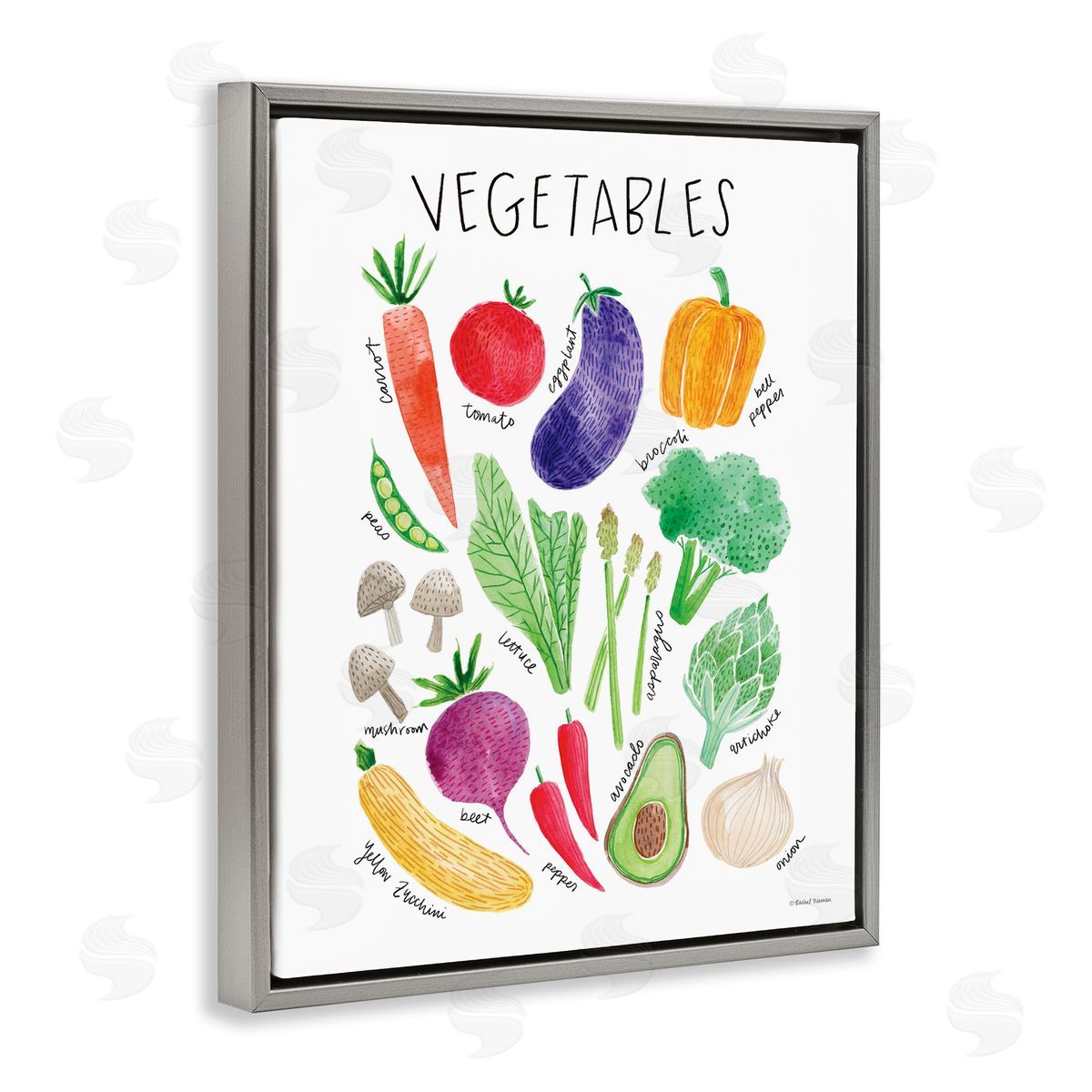 Rachel Nieman Varied Vegetables Plants Labeled Diagram Kitchen Sign Gray Floating Frame Canvas Wall Art Print
